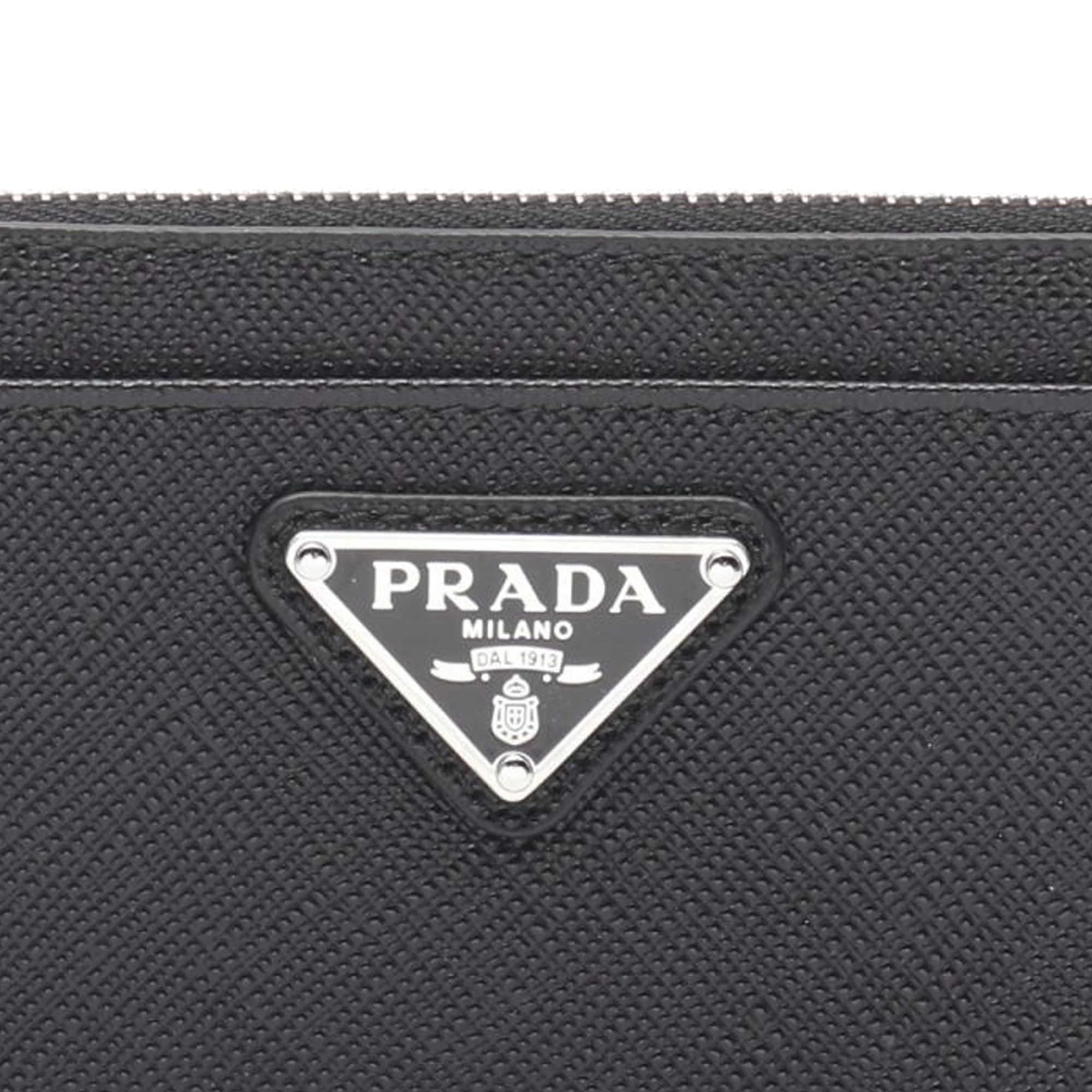 Prada | Pre-Owned Saffiano Triangle Logo Coin Pouch | Black - Image 5