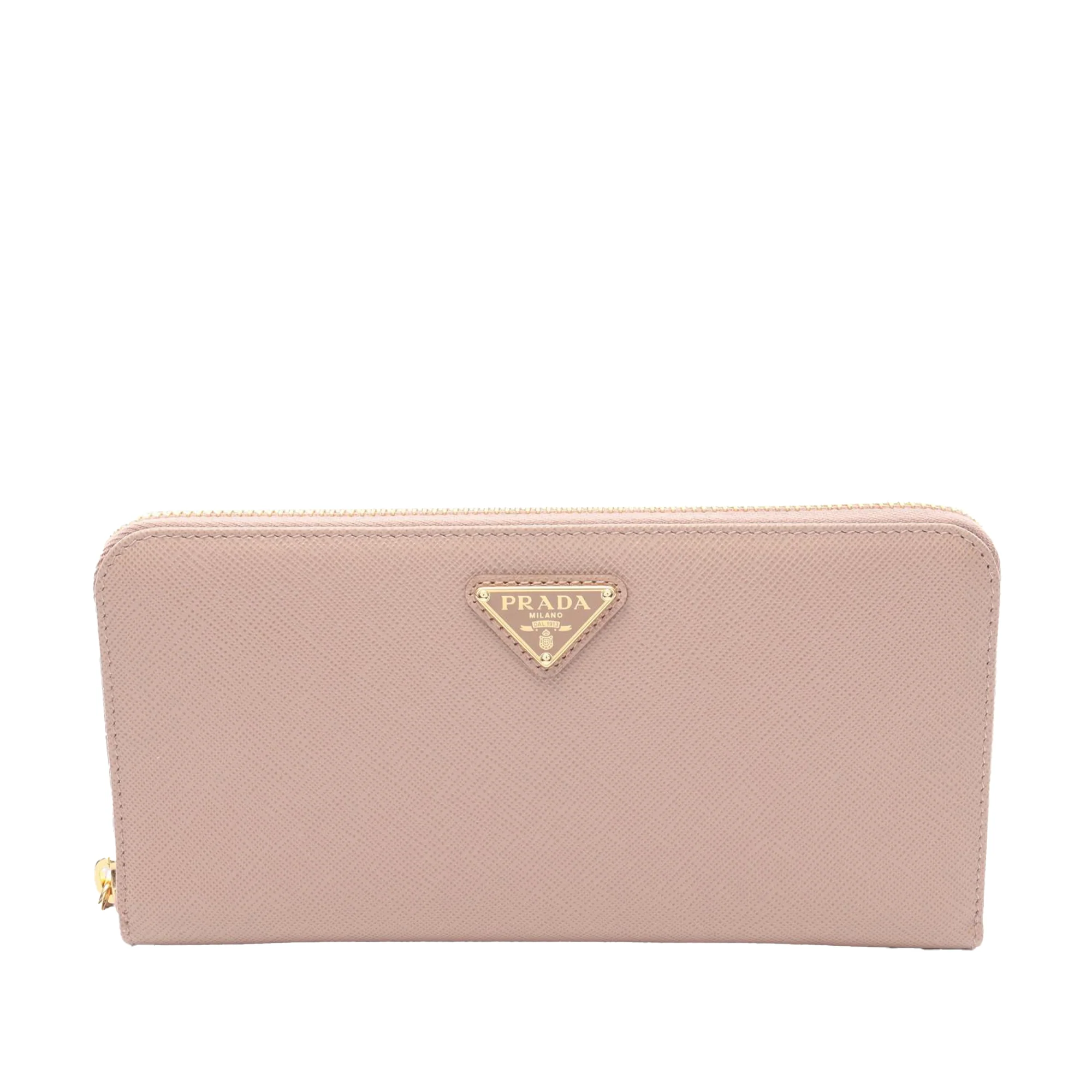 Prada | Pre-Owned Saffiano Triangle Zip Around Wallet | Beige