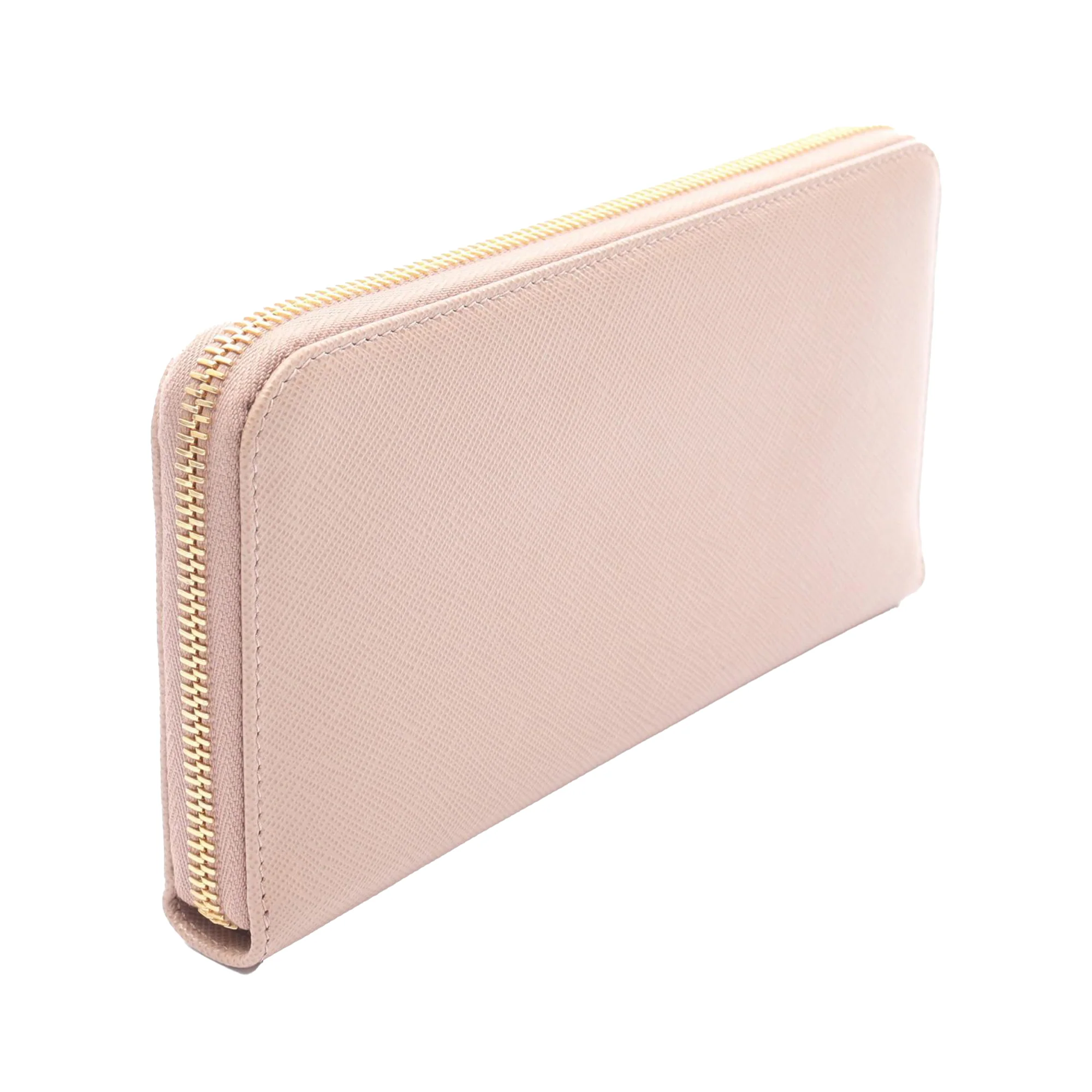 Prada | Pre-Owned Saffiano Triangle Zip Around Wallet | Beige - Image 2