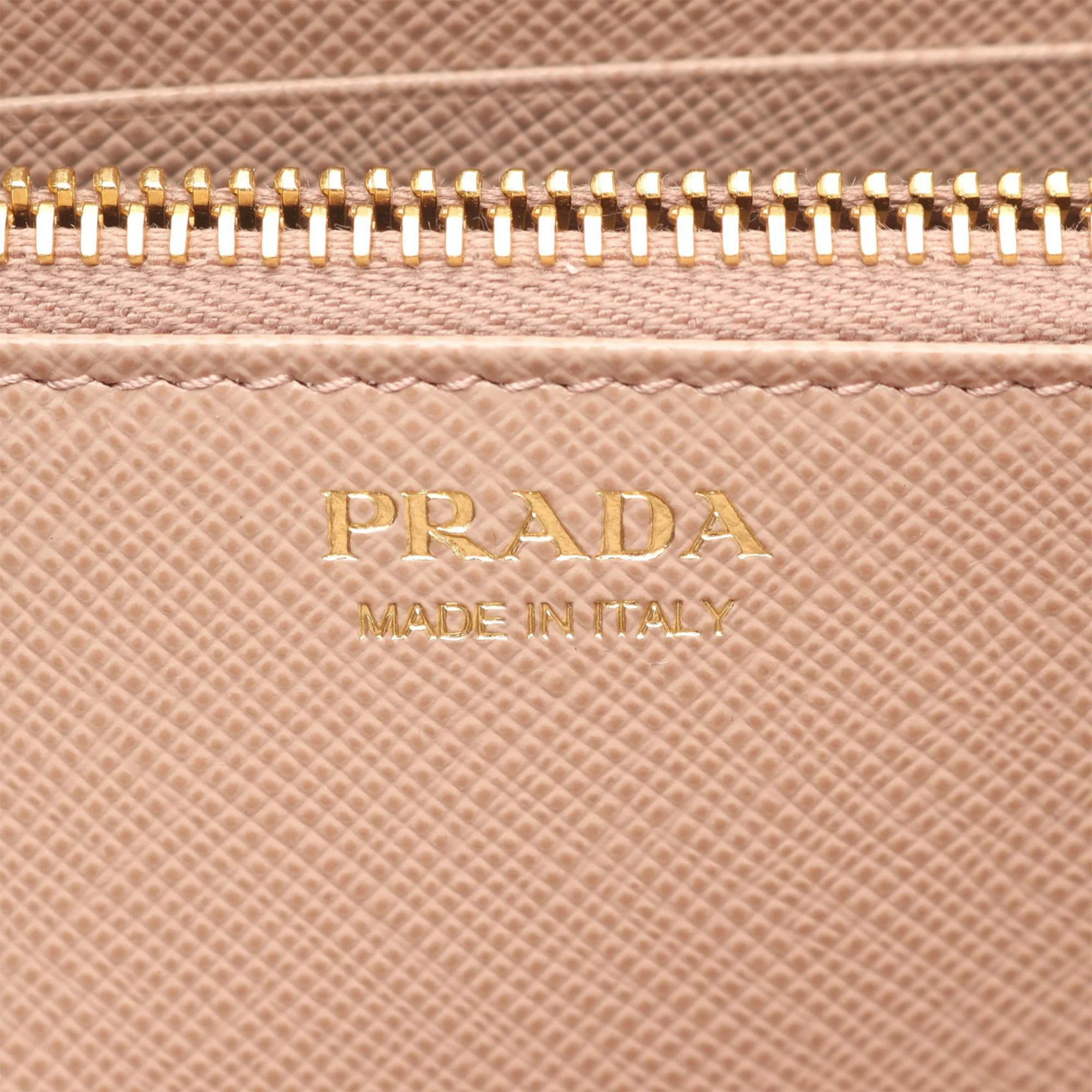 Prada | Pre-Owned Saffiano Triangle Zip Around Wallet | Beige - Image 4