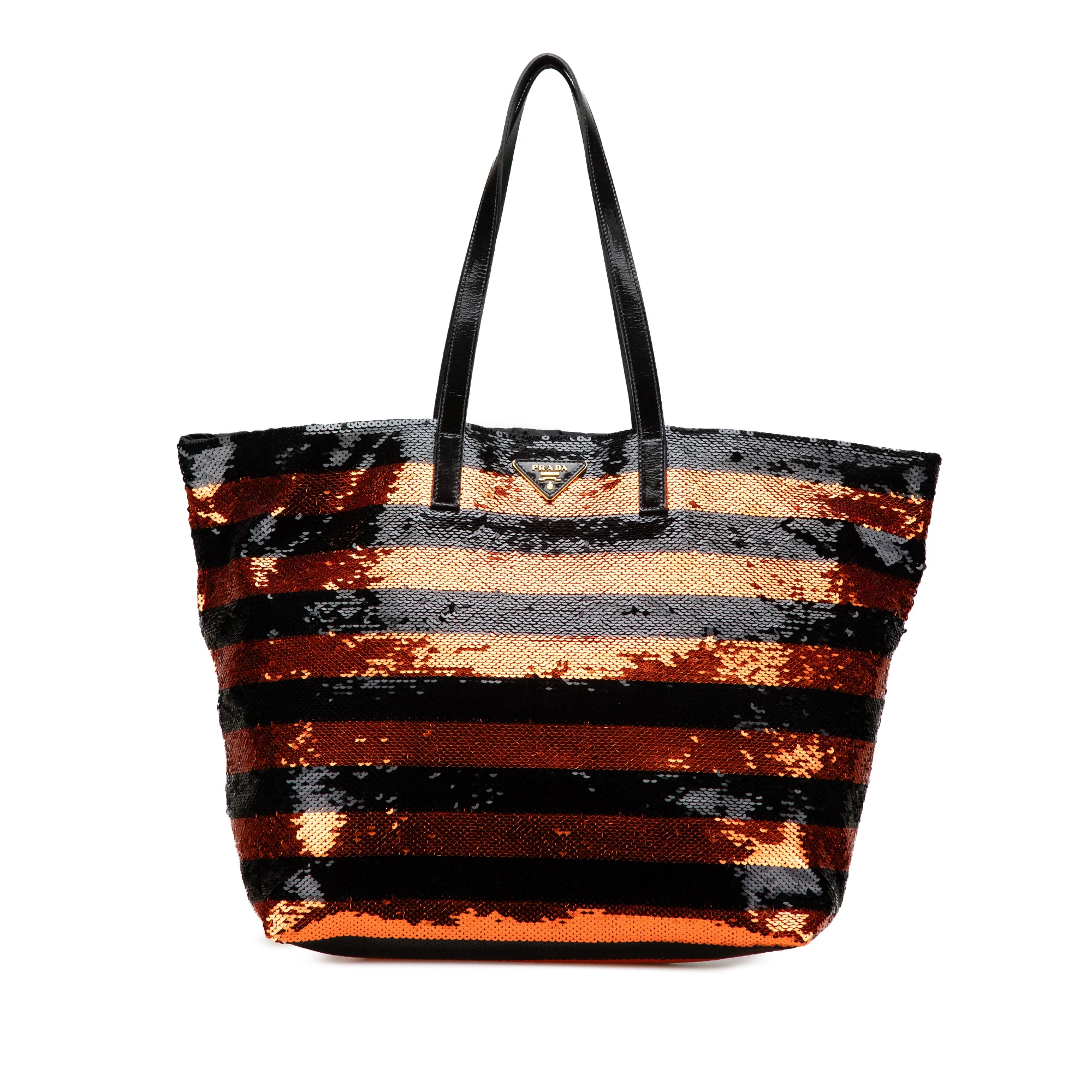 Prada | Pre-Owned Satin Sequin Stripes Tote | Orange