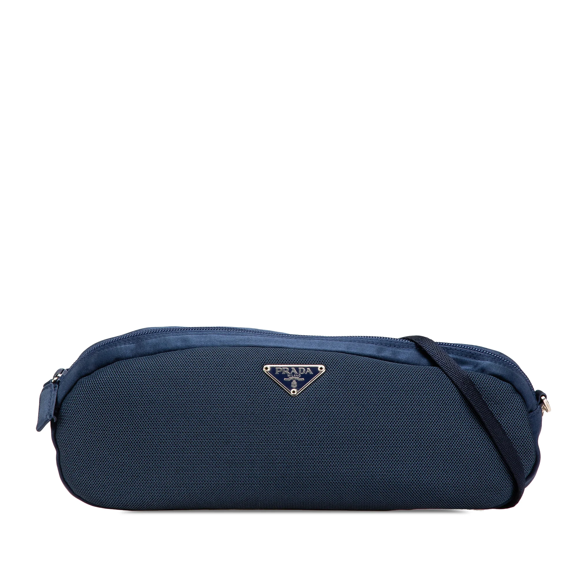 Prada | Pre-Owned Satin Trimmed Mesh Shoulder Bag | Blue/Dark Blue