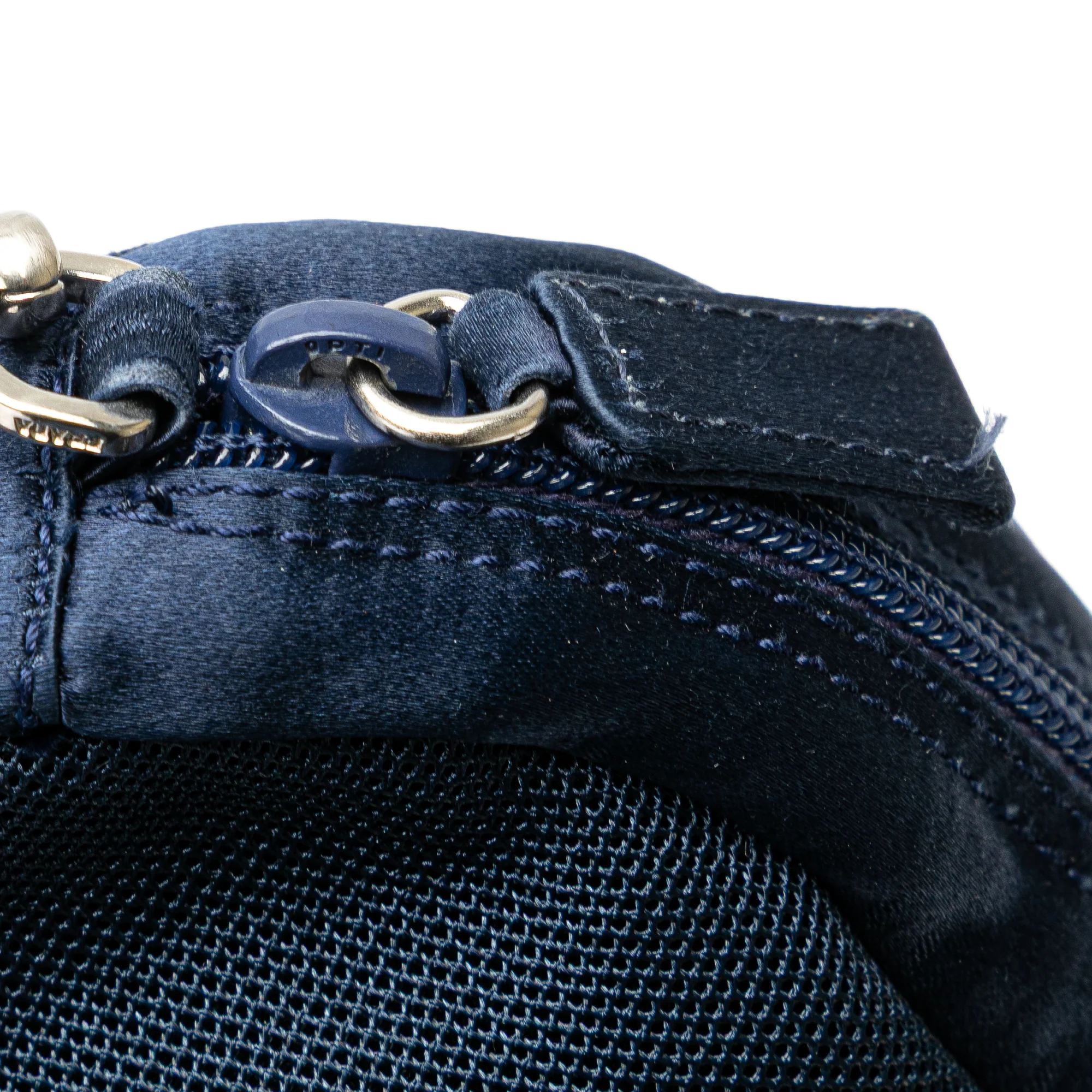 Prada | Pre-Owned Satin Trimmed Mesh Shoulder Bag | Blue/Dark Blue - Image 10