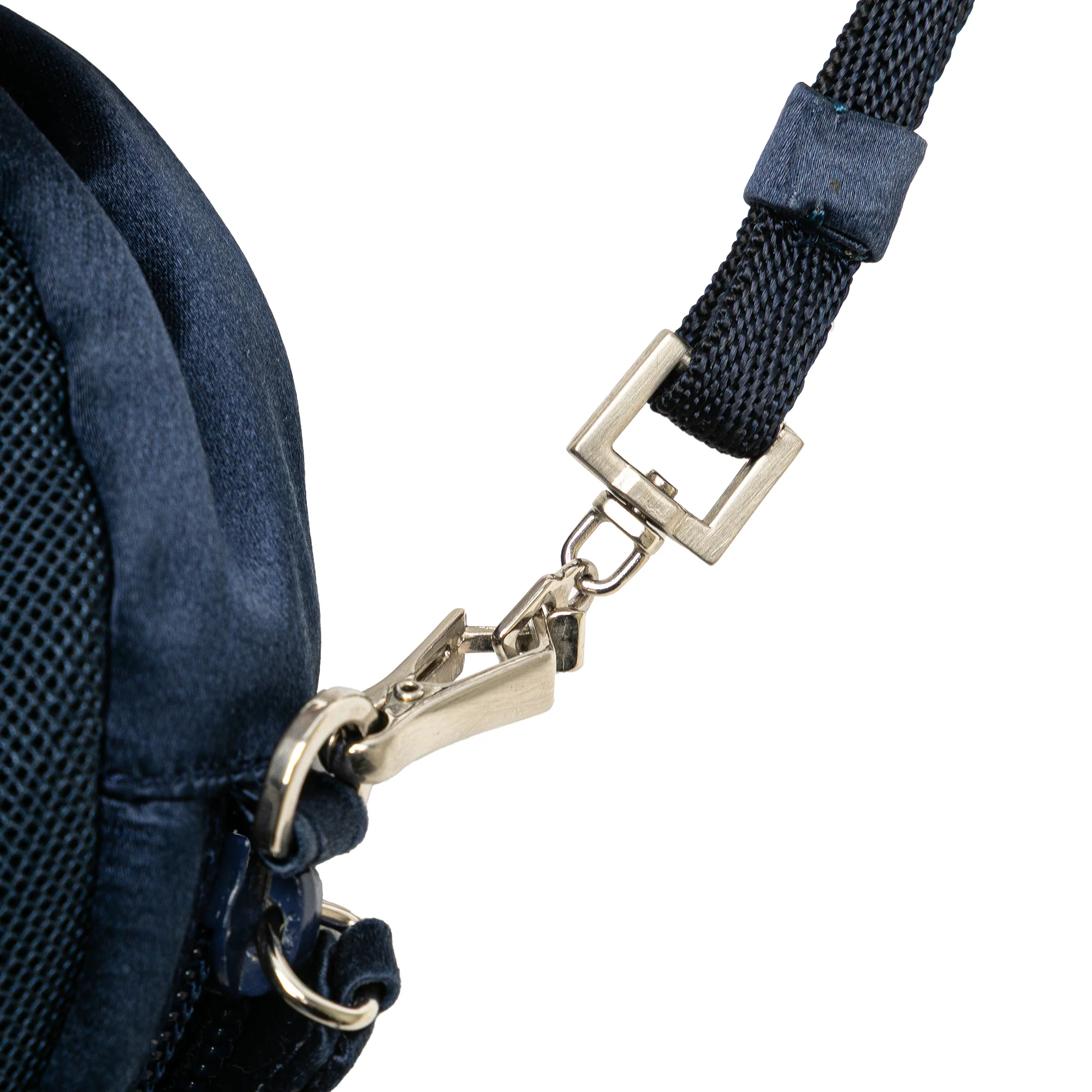 Prada | Pre-Owned Satin Trimmed Mesh Shoulder Bag | Blue/Dark Blue - Image 11
