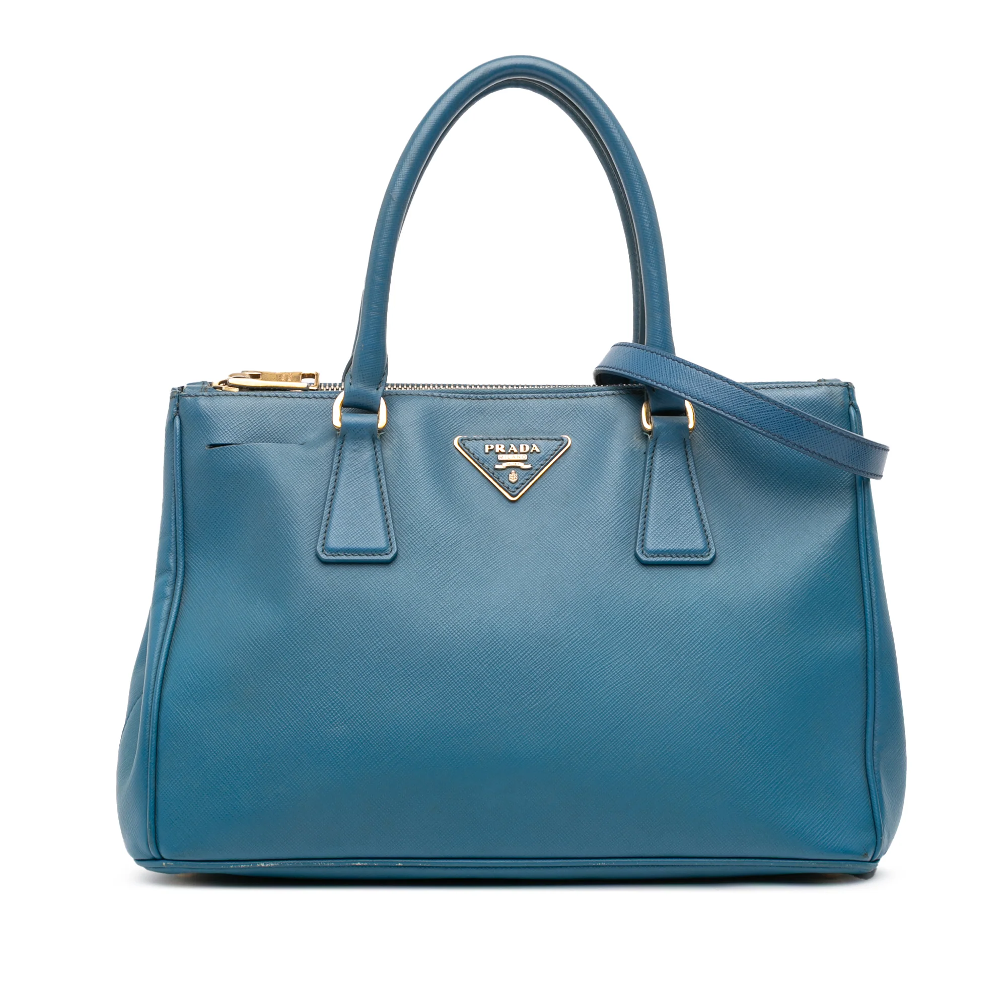 Prada | Pre-Owned Small Saffiano Lux Galleria Double Zip Satchel | Blue