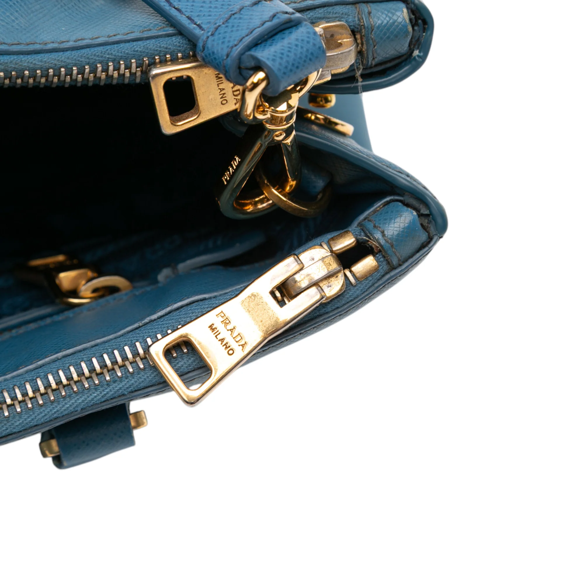 Prada | Pre-Owned Small Saffiano Lux Galleria Double Zip Satchel | Blue - Image 2