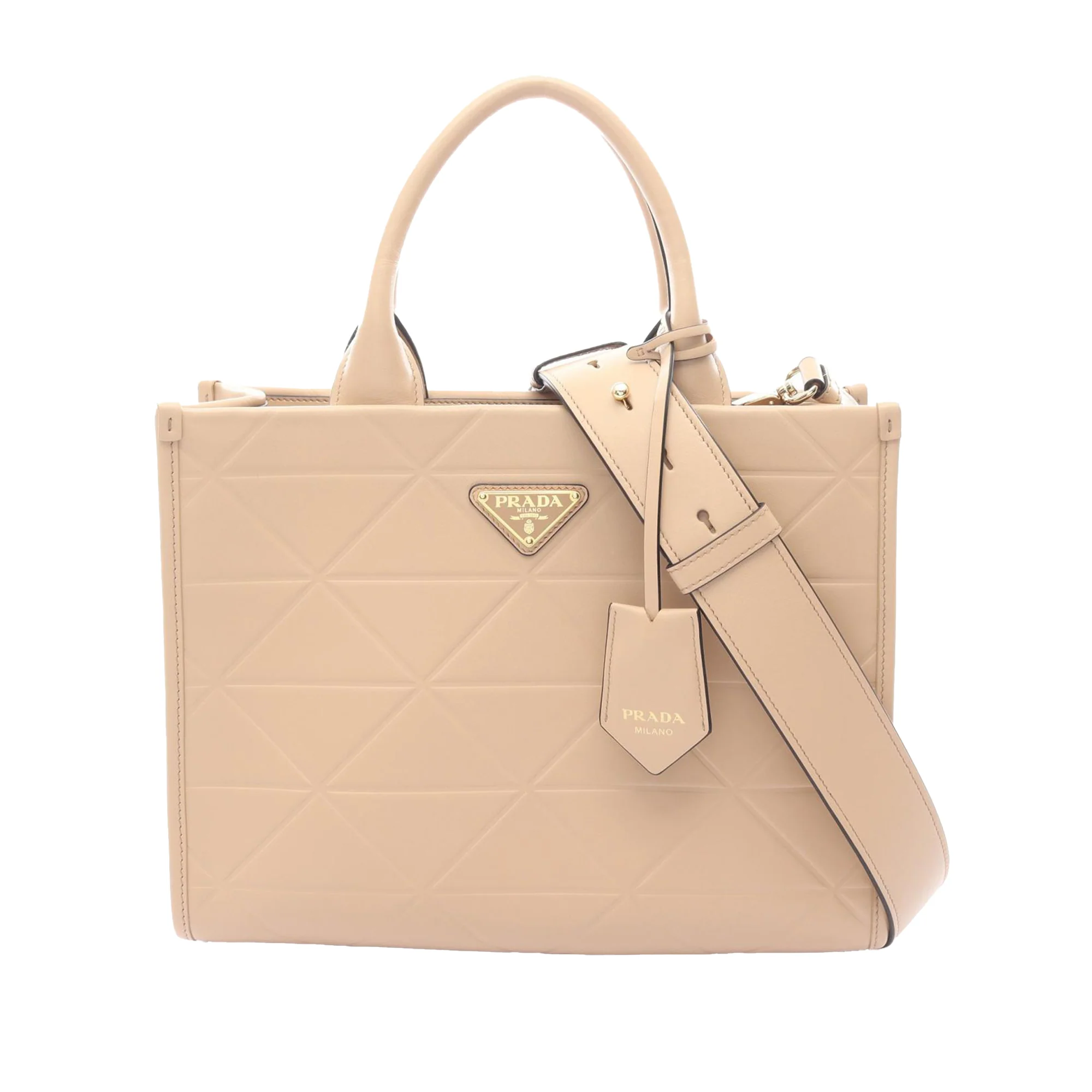 Prada | Pre-Owned Small Soft Calf Symbole Satchel | Beige