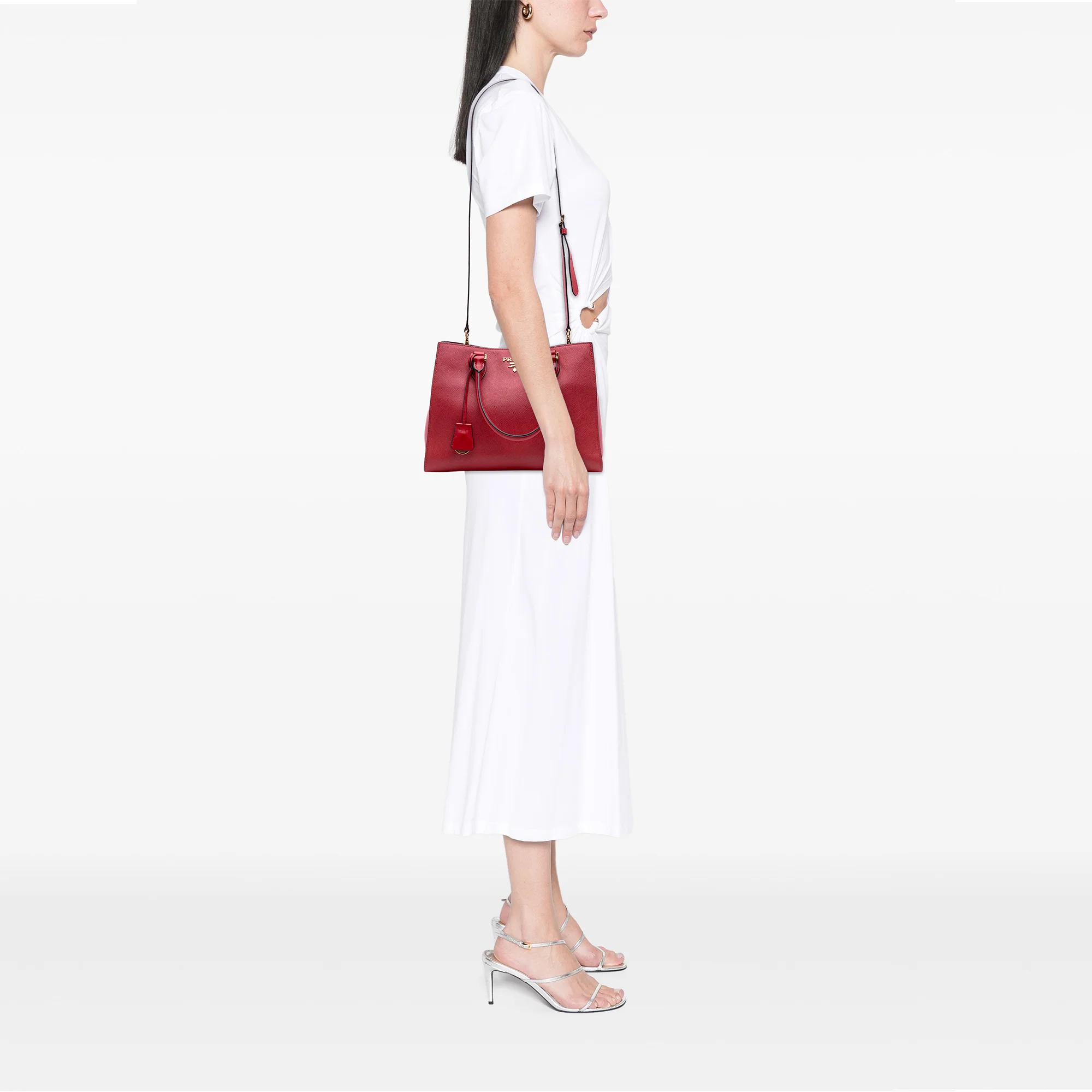 Prada | Pre-Owned Soft Calf Trimmed Saffiano Lux Satchel | Red - Image 4