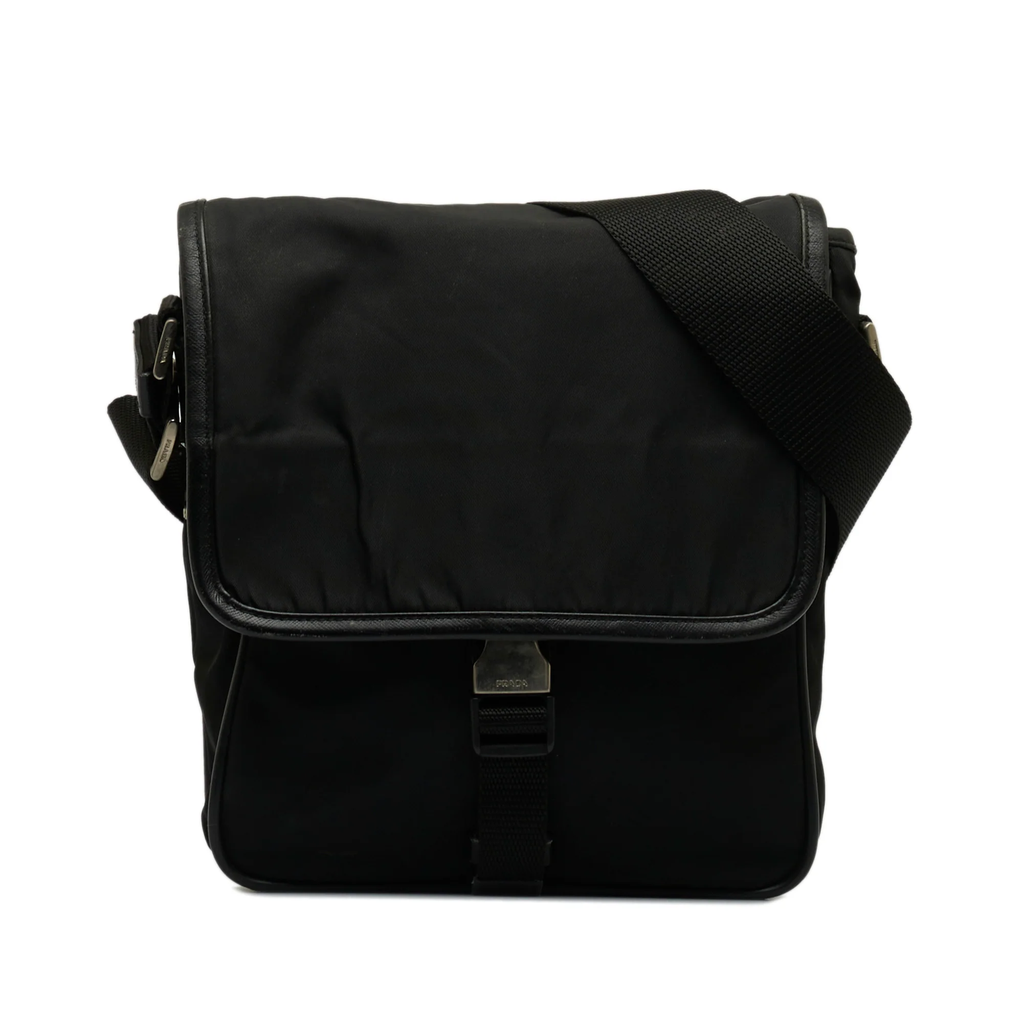 Prada | Pre-Owned Tessuto Buckle Messenger Bag - II | Black