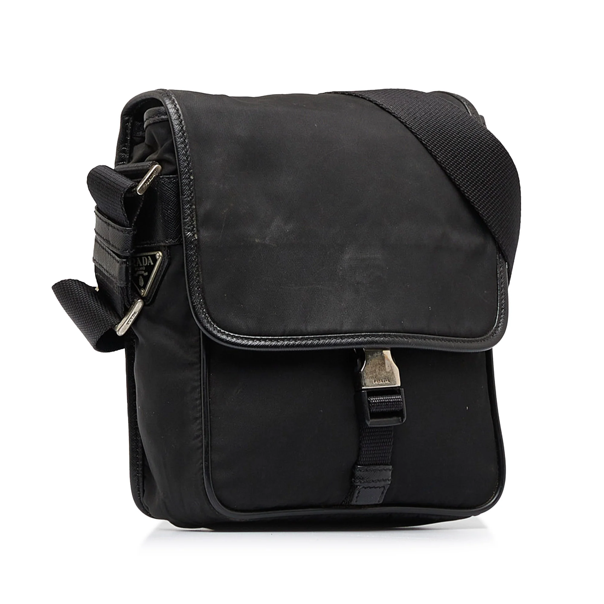 Prada | Pre-Owned Tessuto Buckle Messenger Bag - III | Black - Image 12
