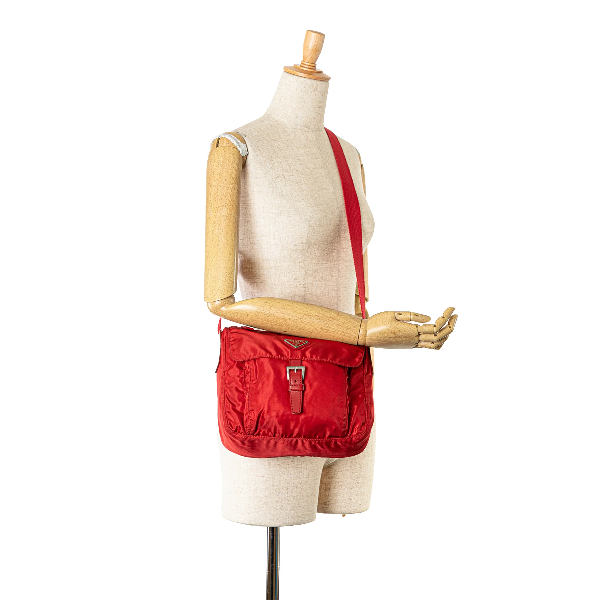 Prada | Pre-Owned Tessuto Zip Buckle Messenger Bag | Red - Image 10