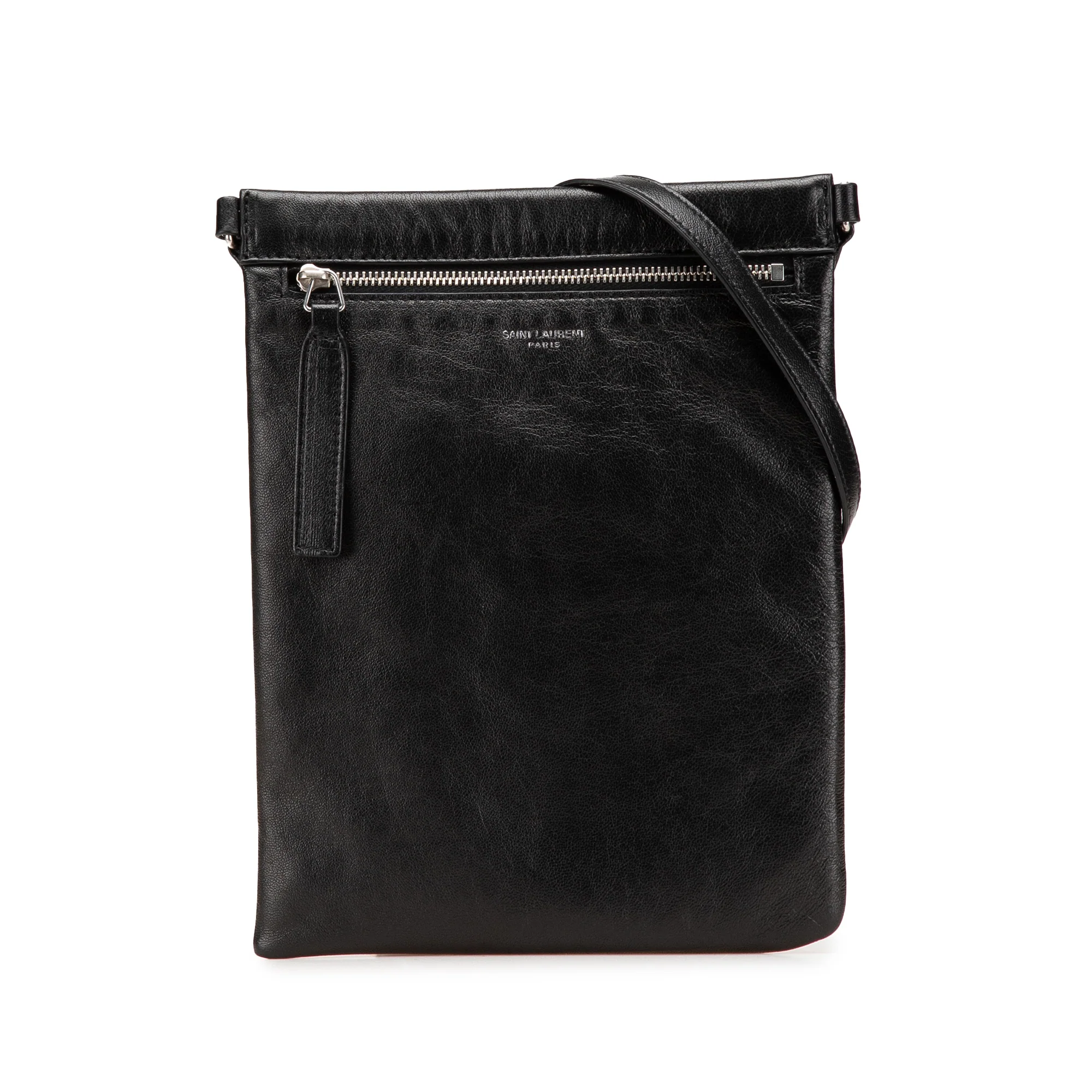Saint Laurent | Pre-Owned Antiqued Lambskin Sid Flat Crossbody | Black