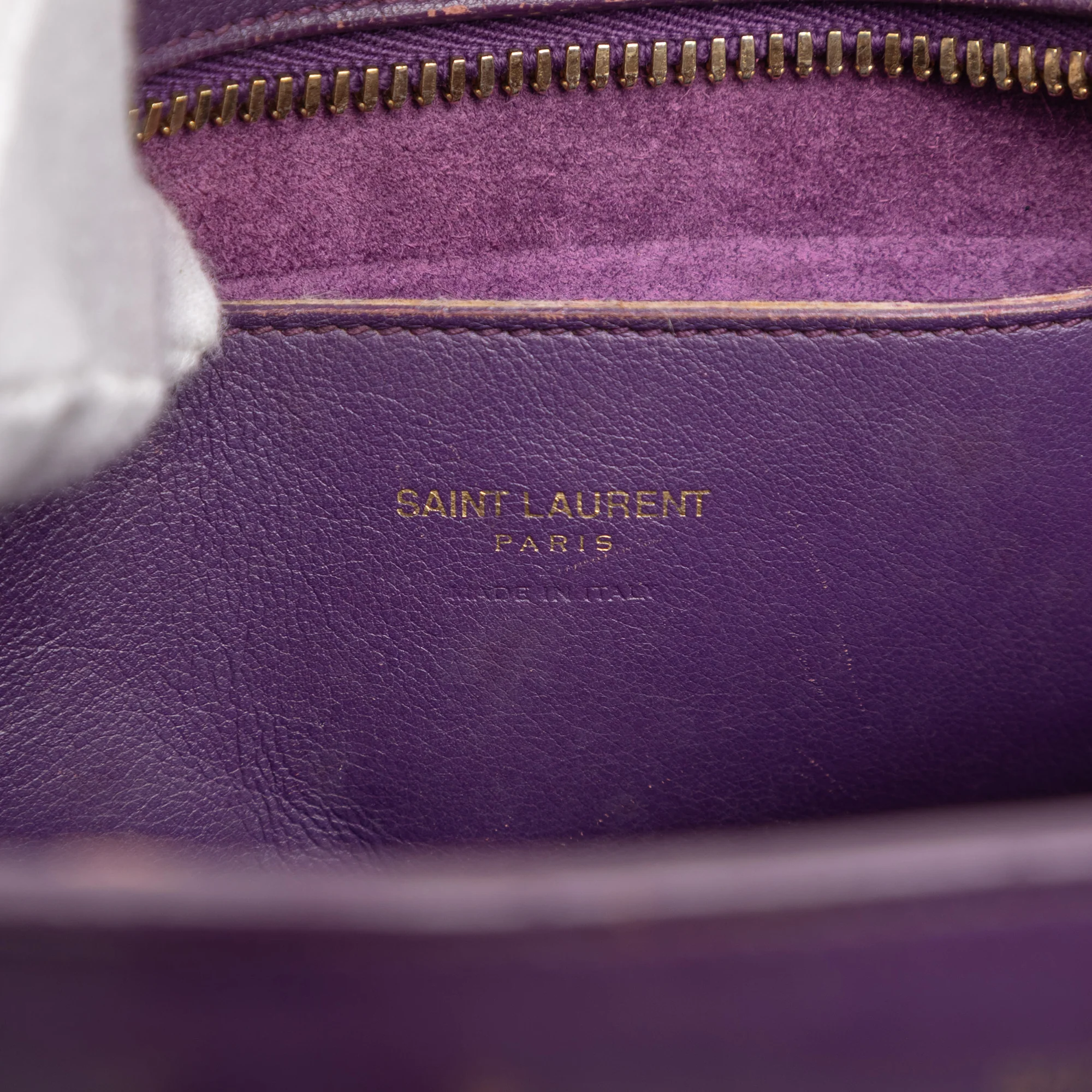 Saint Laurent | Pre-Owned Baby Leather Monogram Cabas Satchel | Purple - Image 6