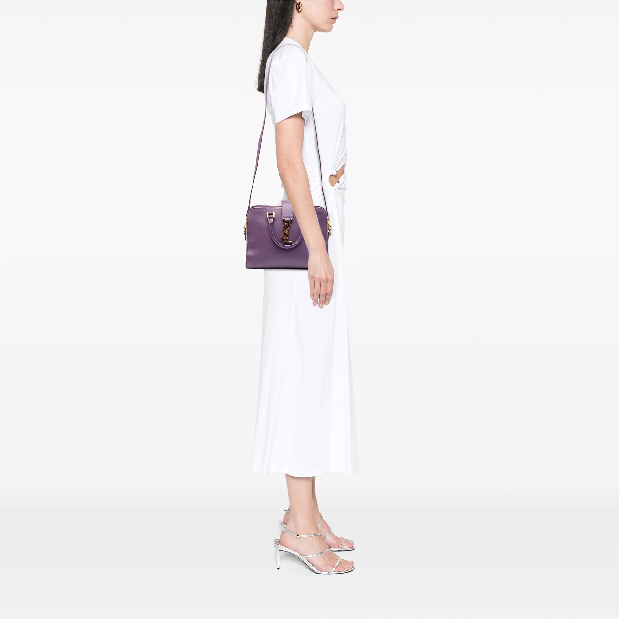 Saint Laurent | Pre-Owned Baby Leather Monogram Cabas Satchel | Purple - Image 9