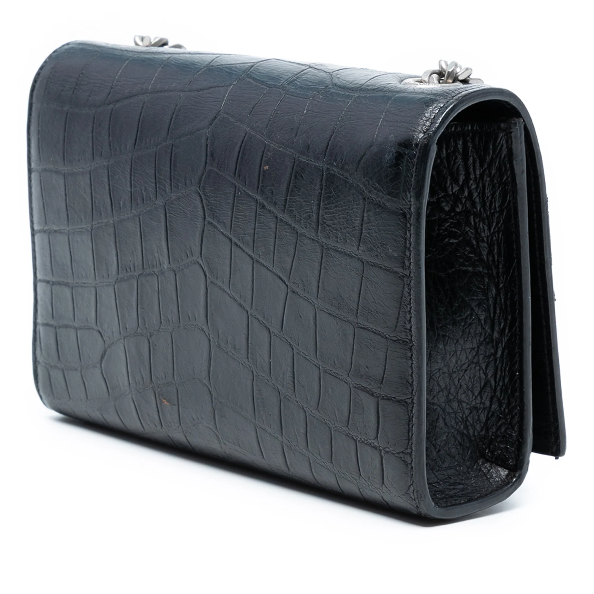 Saint Laurent | Pre-Owned Small Croc Embossed Leather Monogram Kate Tassel Crossbody | Black - Image 2