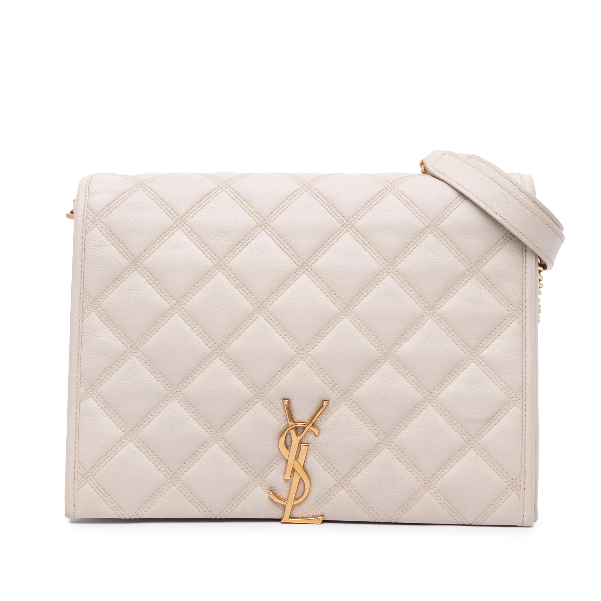 Saint Laurent | Pre-Owned Small Quilted Lambskin Becky Chain Shoulder Bag | White/Ivory