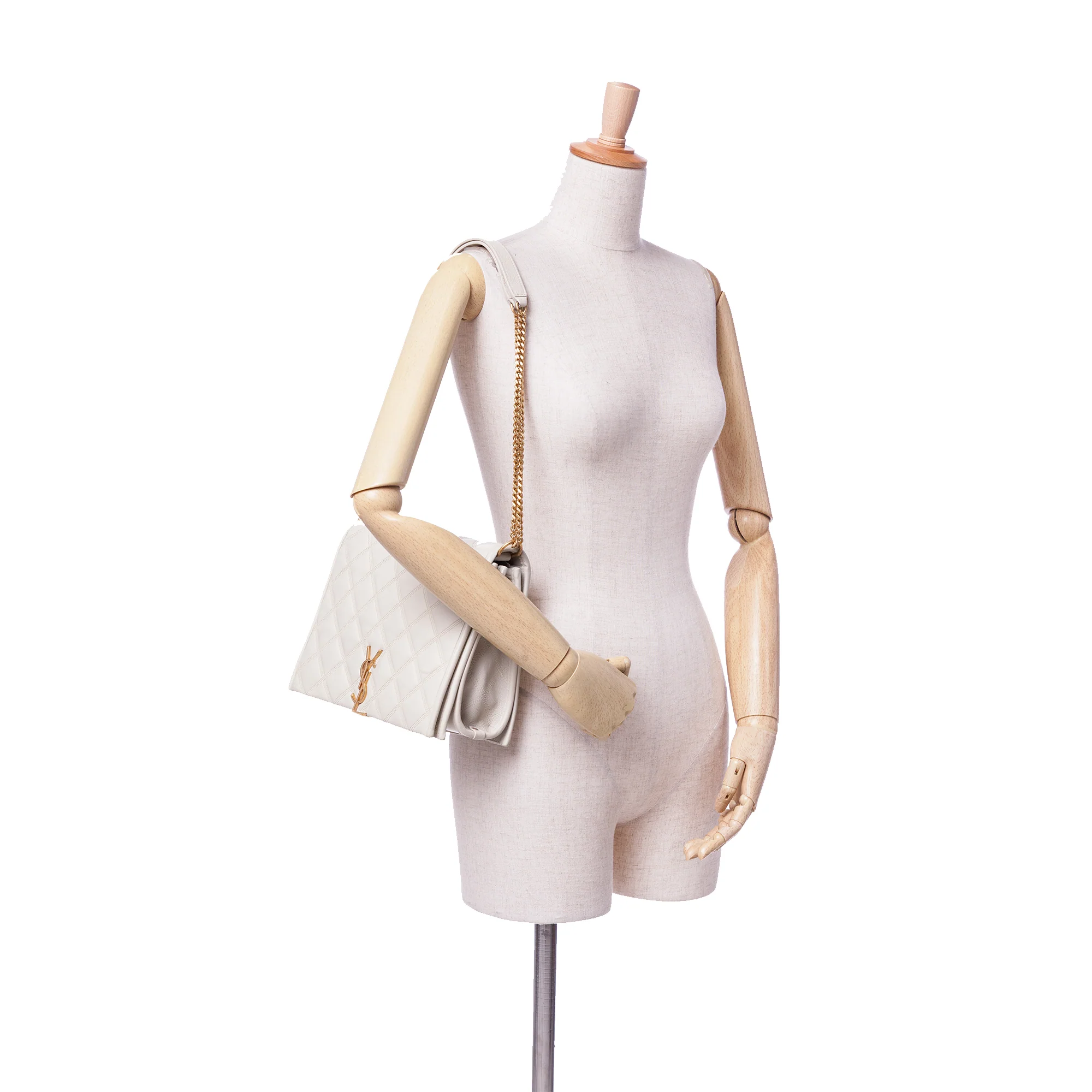 Saint Laurent | Pre-Owned Small Quilted Lambskin Becky Chain Shoulder Bag | White/Ivory - Image 4