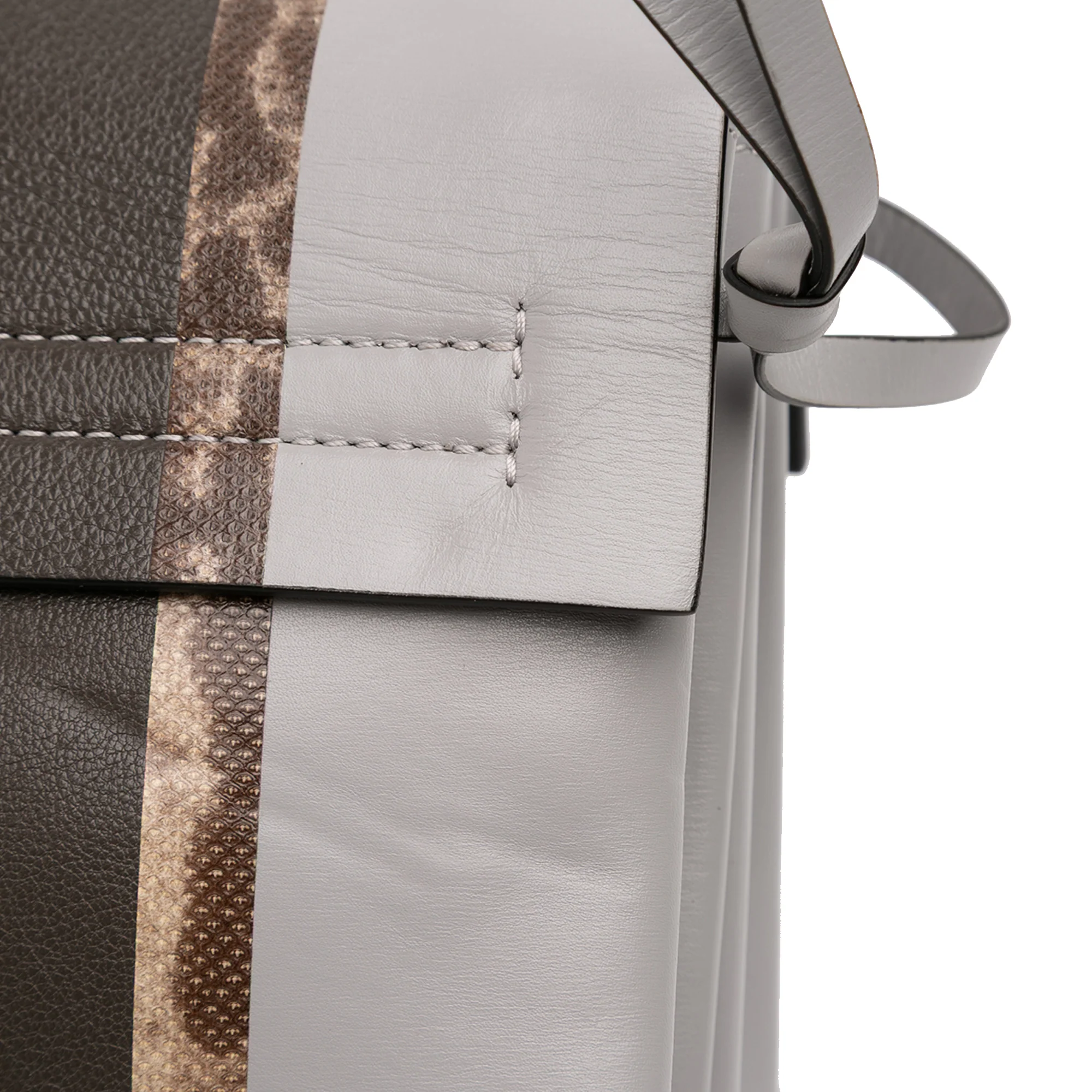 Valentino | Pre-Owned Small Watersnake Trimmed Colorblock Calfskin Vring Shoulder Bag | Gray/Light Gray - Image 10