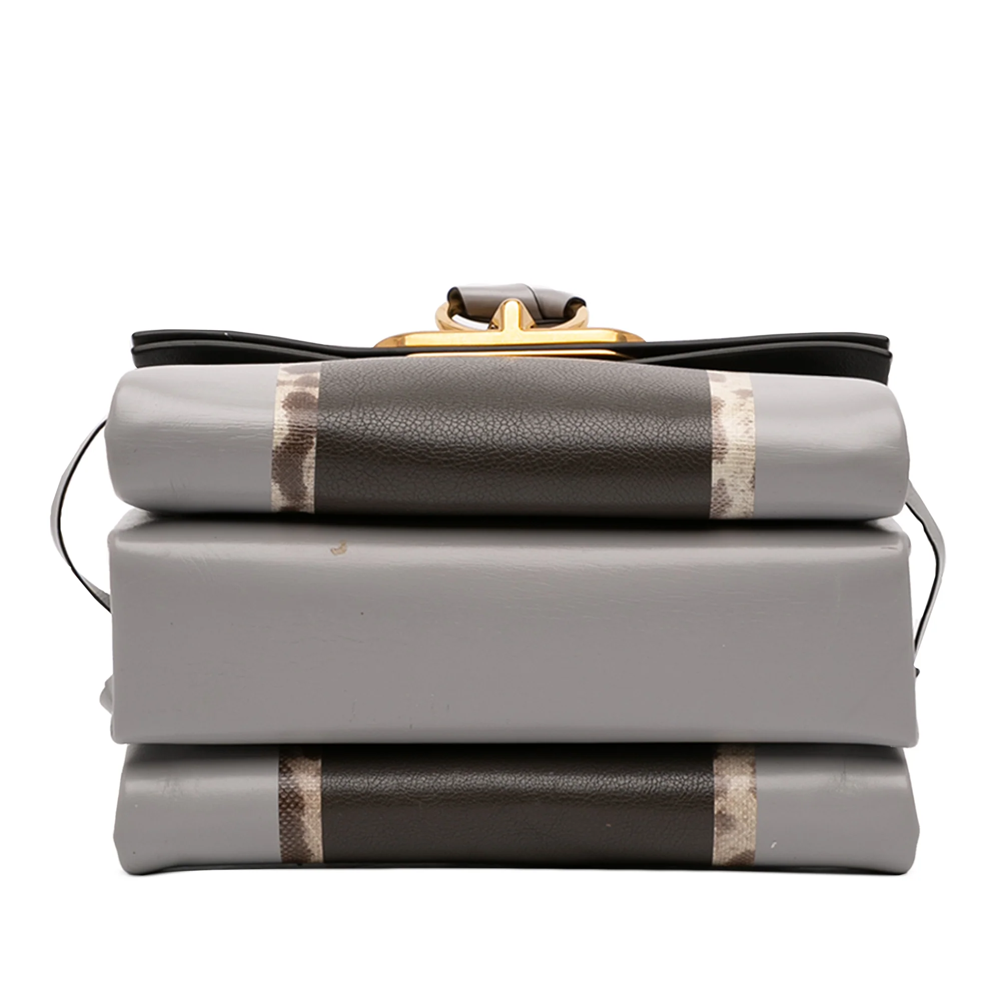 Valentino | Pre-Owned Small Watersnake Trimmed Colorblock Calfskin Vring Shoulder Bag | Gray/Light Gray - Image 5