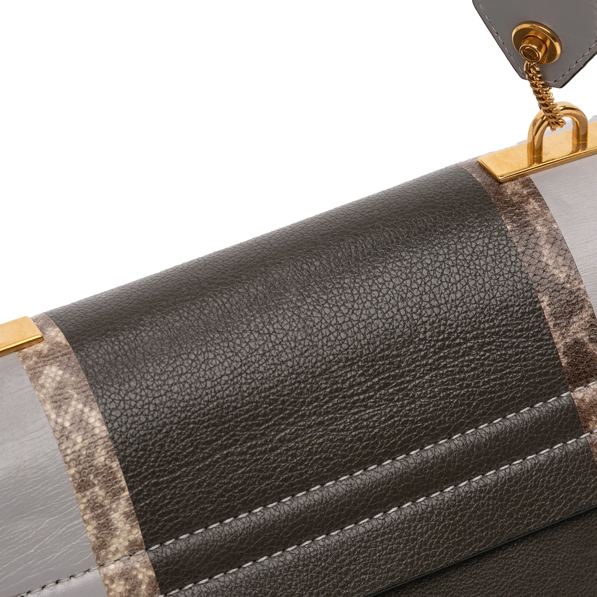 Valentino | Pre-Owned Small Watersnake Trimmed Colorblock Calfskin Vring Shoulder Bag | Gray/Light Gray - Image 9