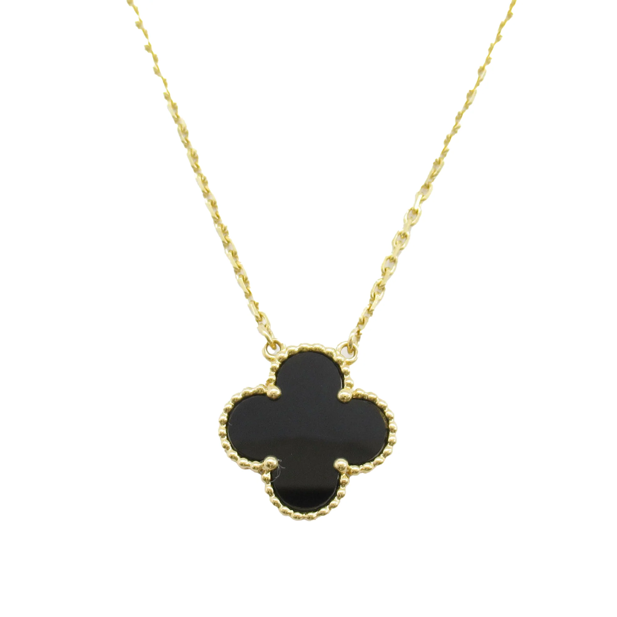 Van Cleef and Arpels | Pre-Owned 18K Yellow Gold and Onyx Vintage Alhambra Pendant Necklace | Gold/BlackBlackBlack