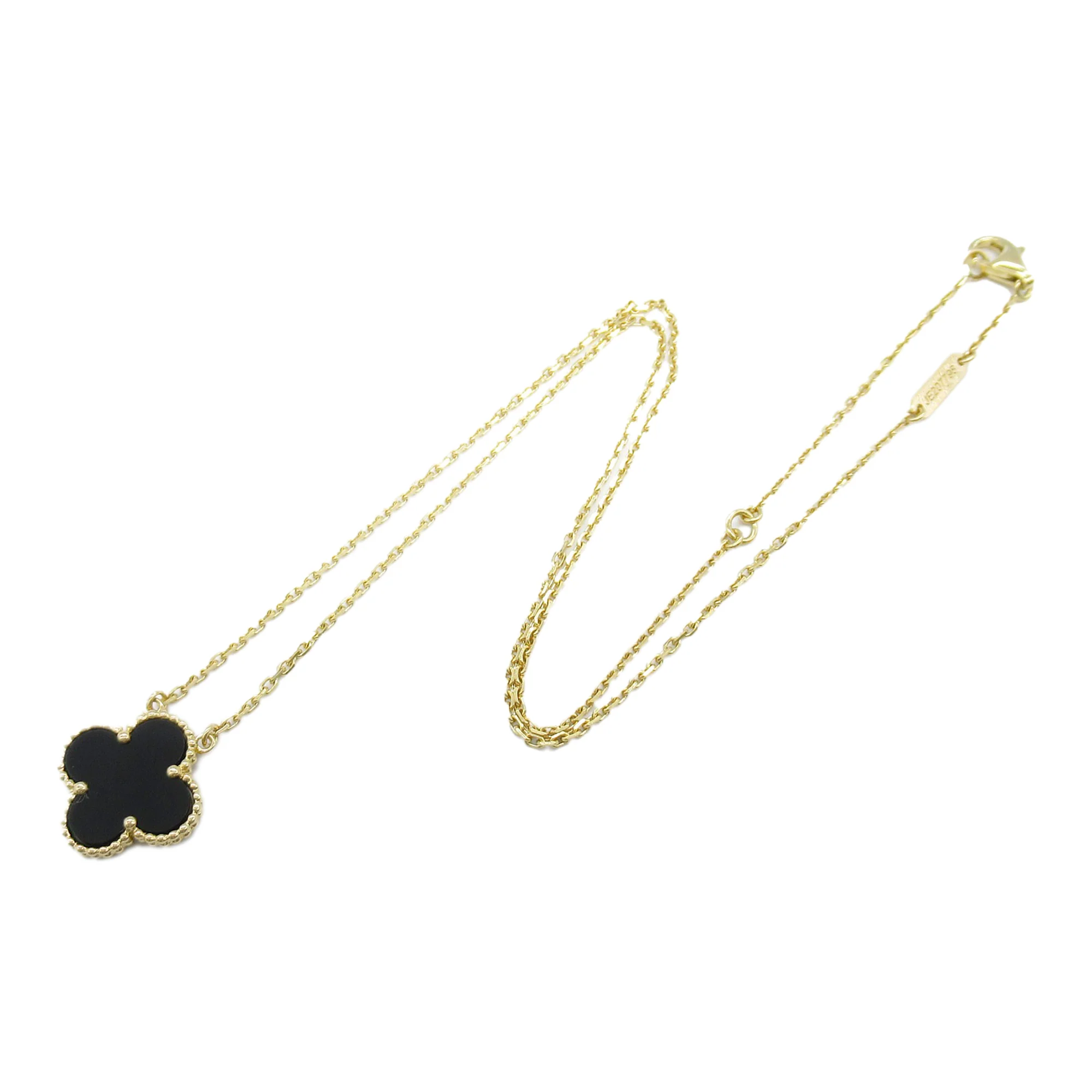 Van Cleef and Arpels | Pre-Owned 18K Yellow Gold and Onyx Vintage Alhambra Pendant Necklace | Gold/BlackBlackBlack - Image 3