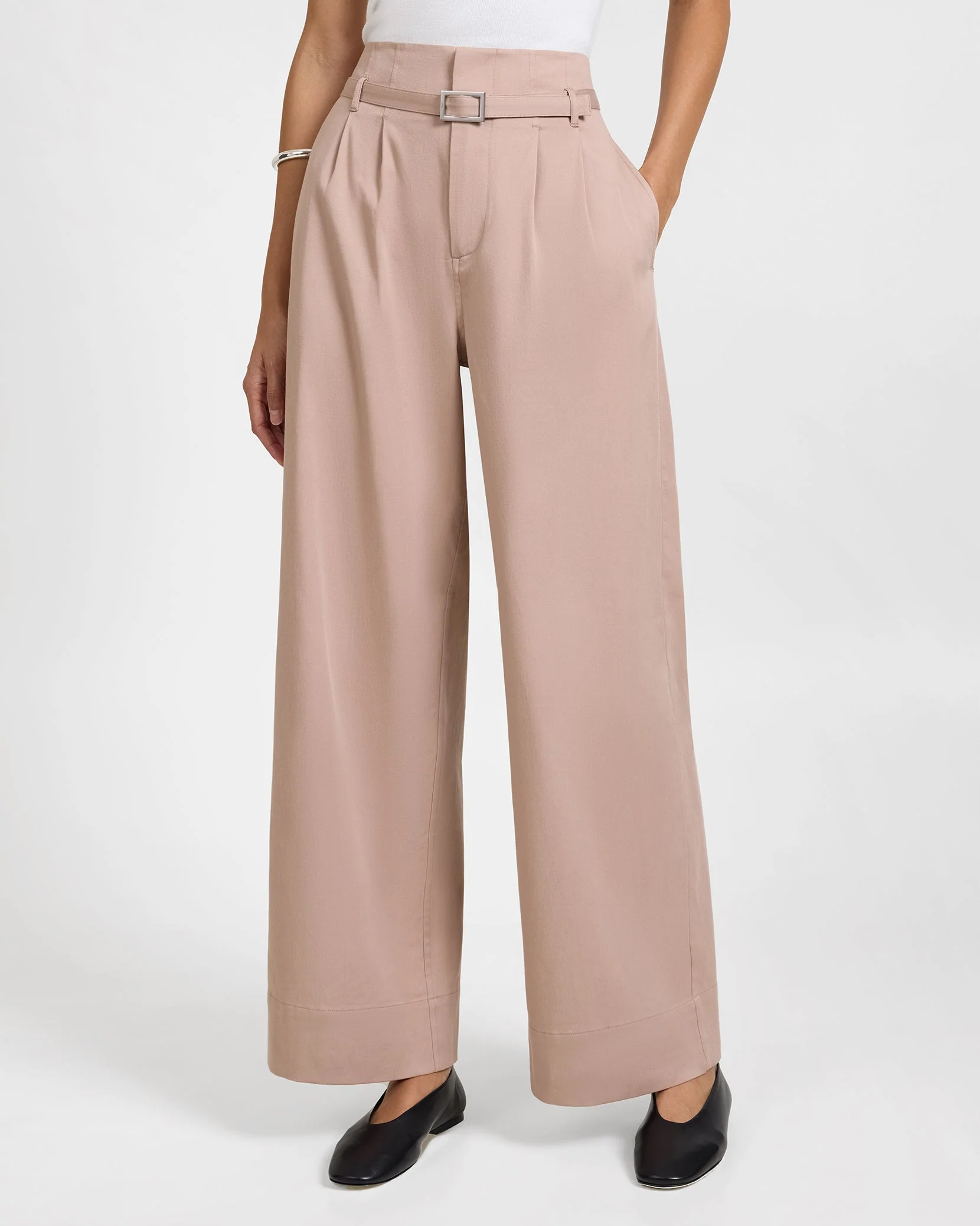 Womens | Lyocell Paperbag Trouser | Warm Taupe