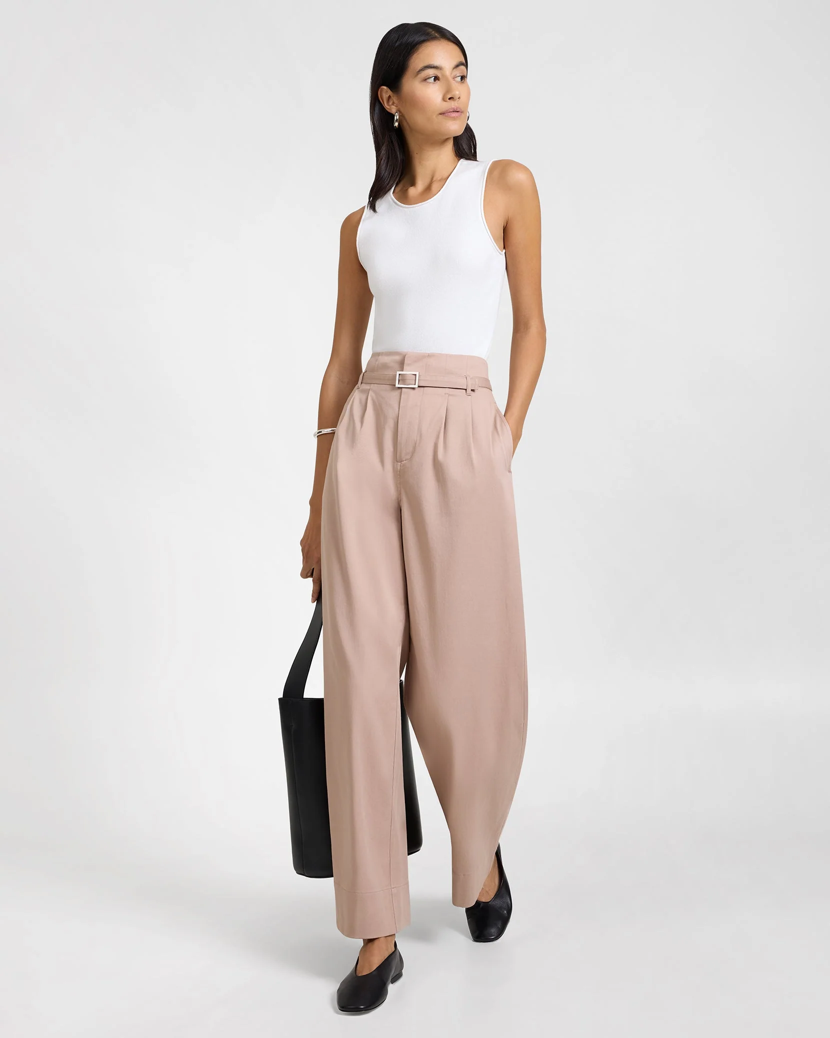 Womens | Lyocell Paperbag Trouser | Warm Taupe - Image 4