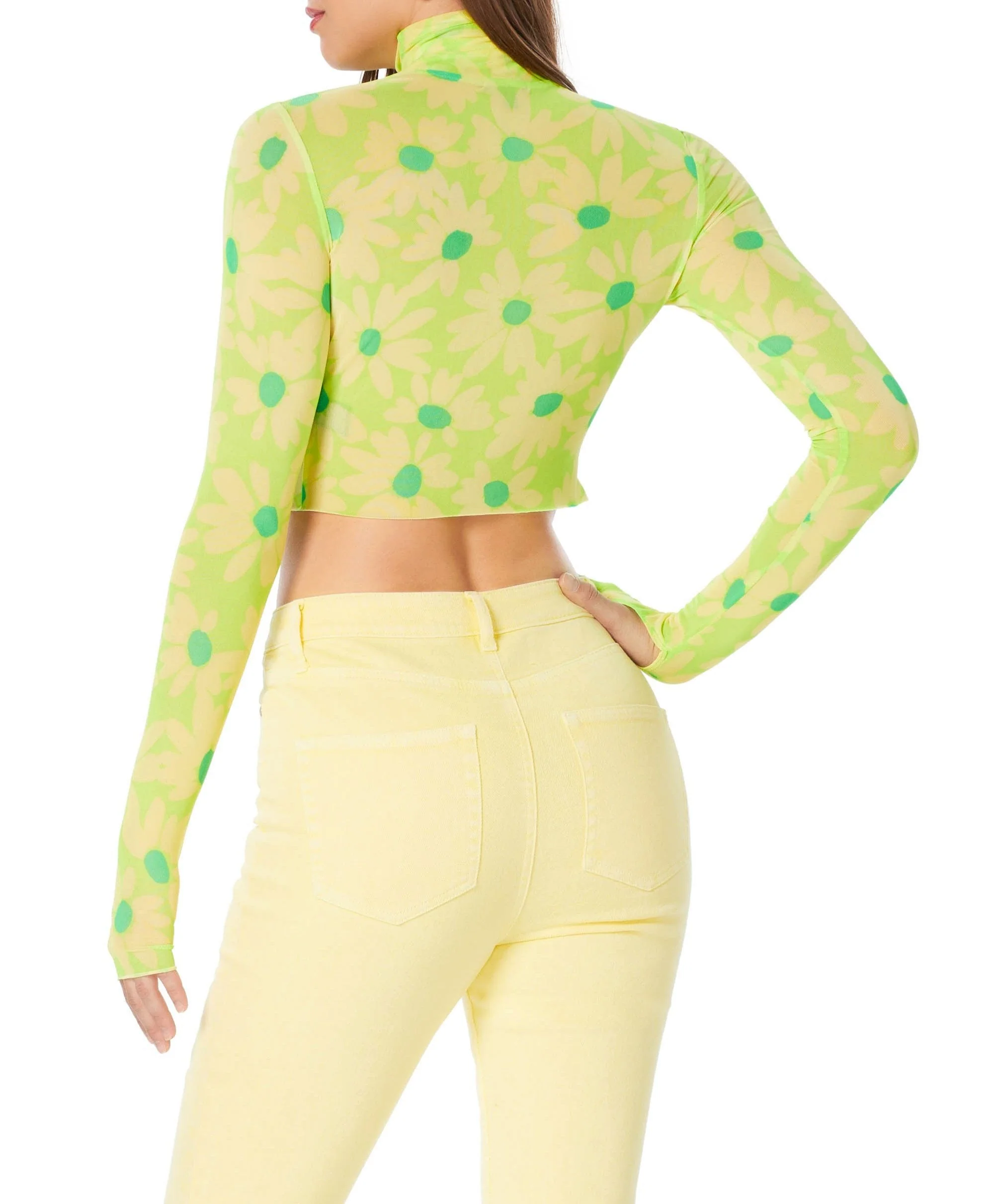 Micaela Turtleneck Crop Top | Lime Daisy - Image 5
