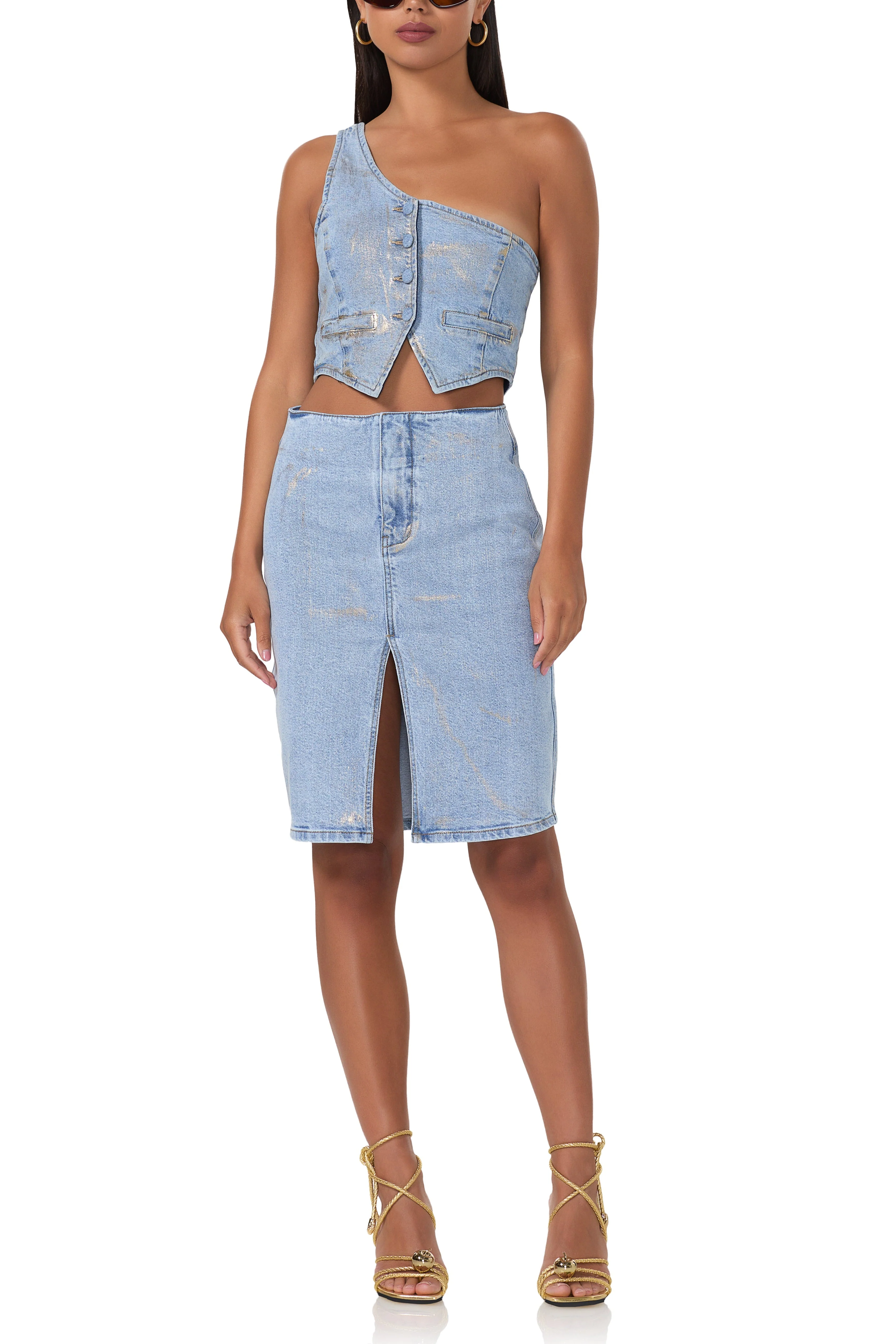 Nicolette Denim Skirt | Gold Metallic