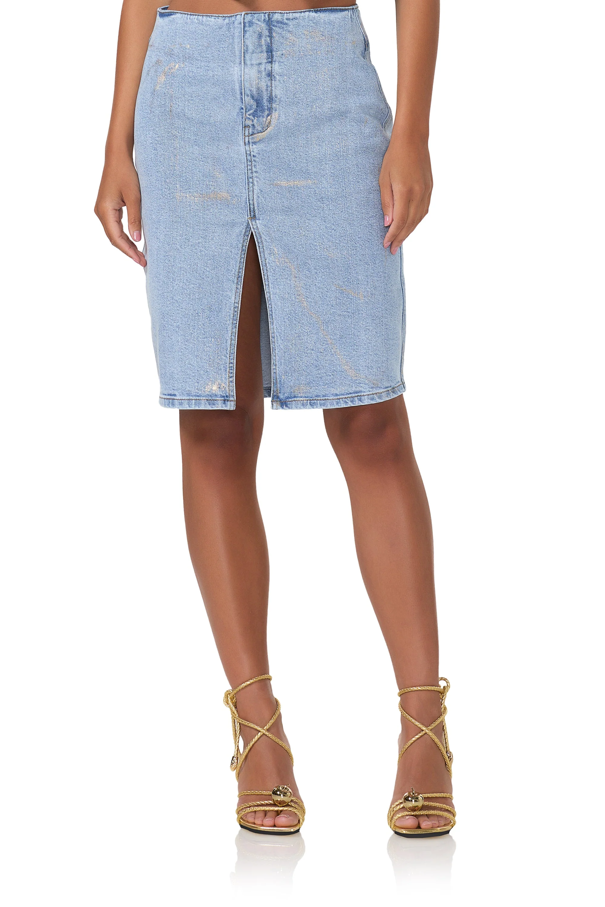 Nicolette Denim Skirt | Gold Metallic - Image 2