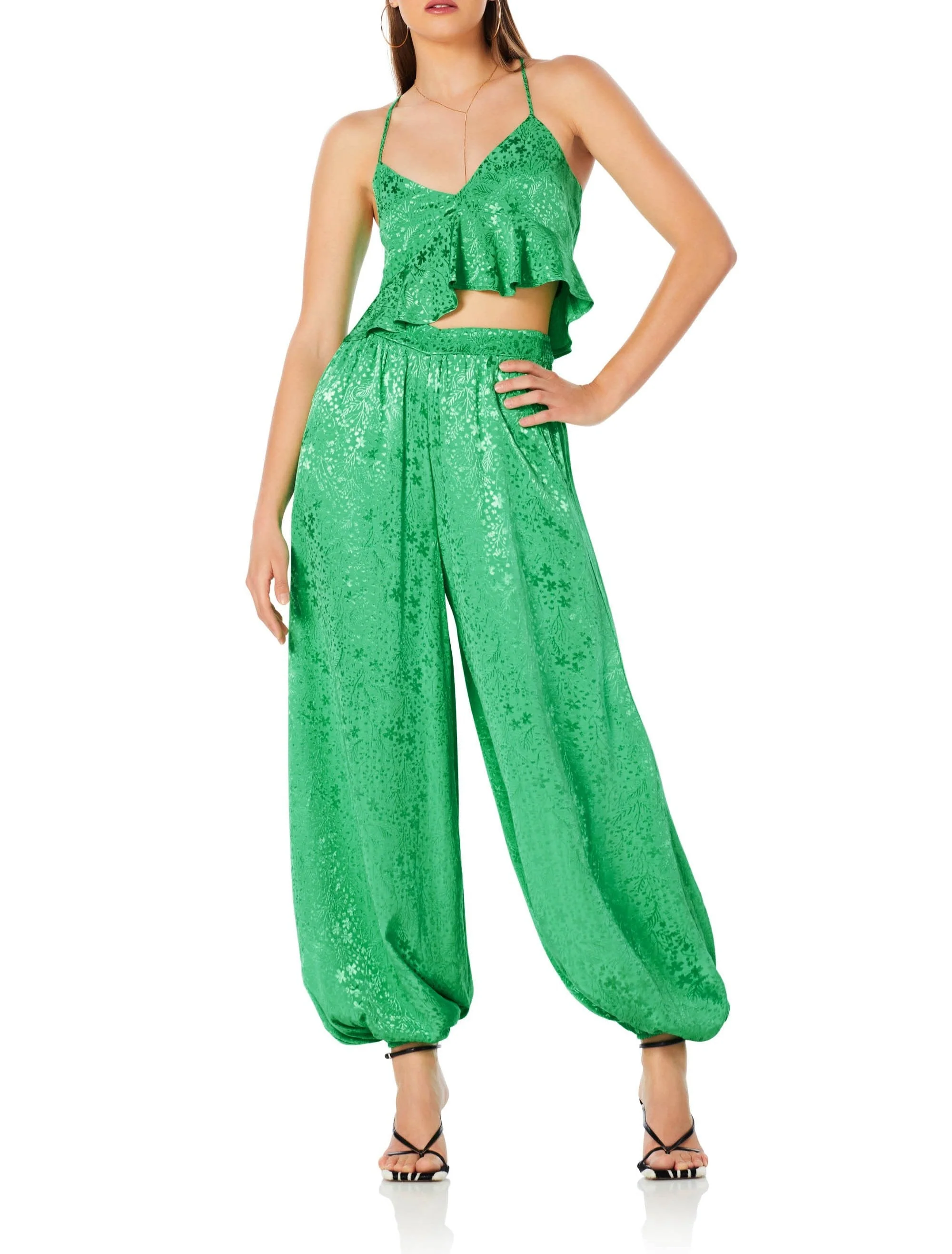 Paily Peplum Crop Top | Green Floral - Image 2