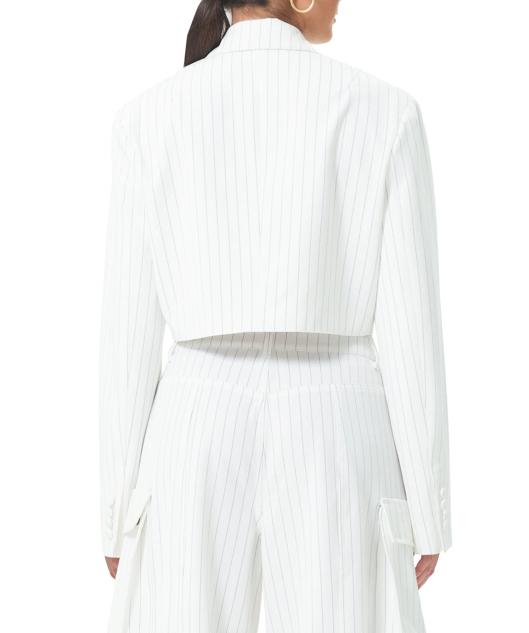 Petra Crop Blazer | White Grey Pinstripe - Image 4