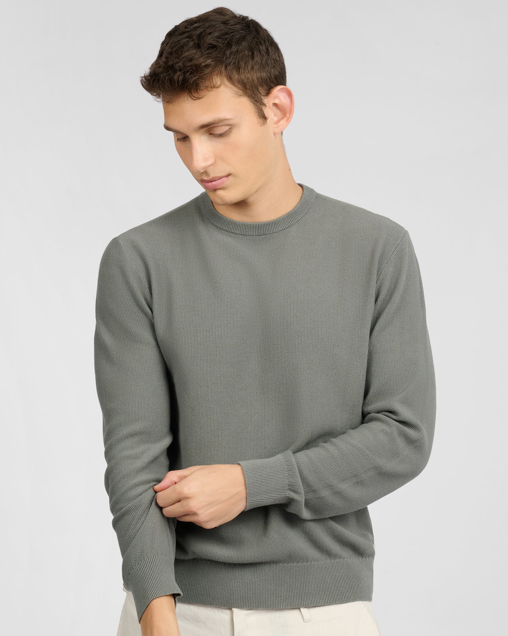 Mens | Pique Crewneck Sweater | Agave - Image 2