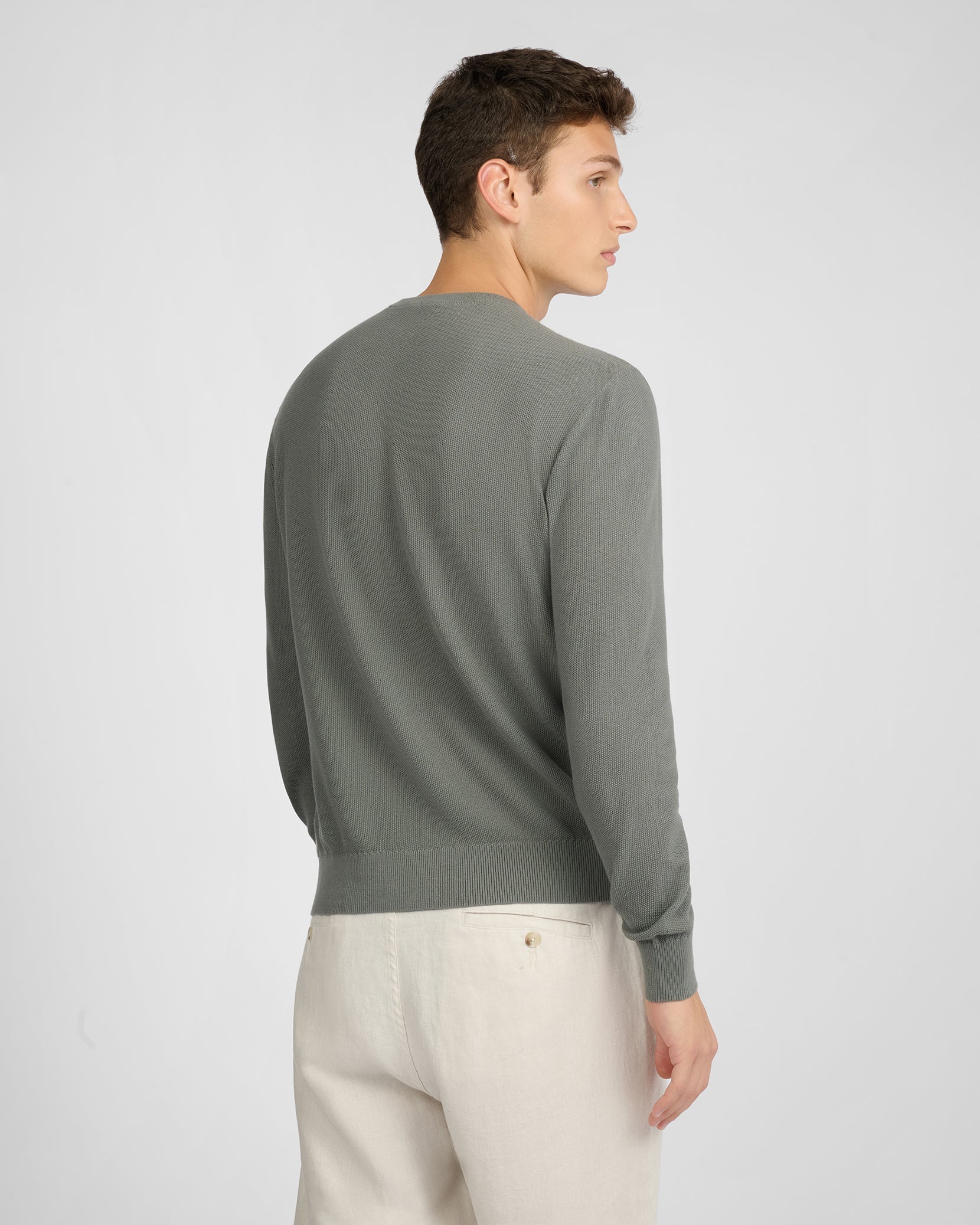 Mens | Pique Crewneck Sweater | Agave - Image 4