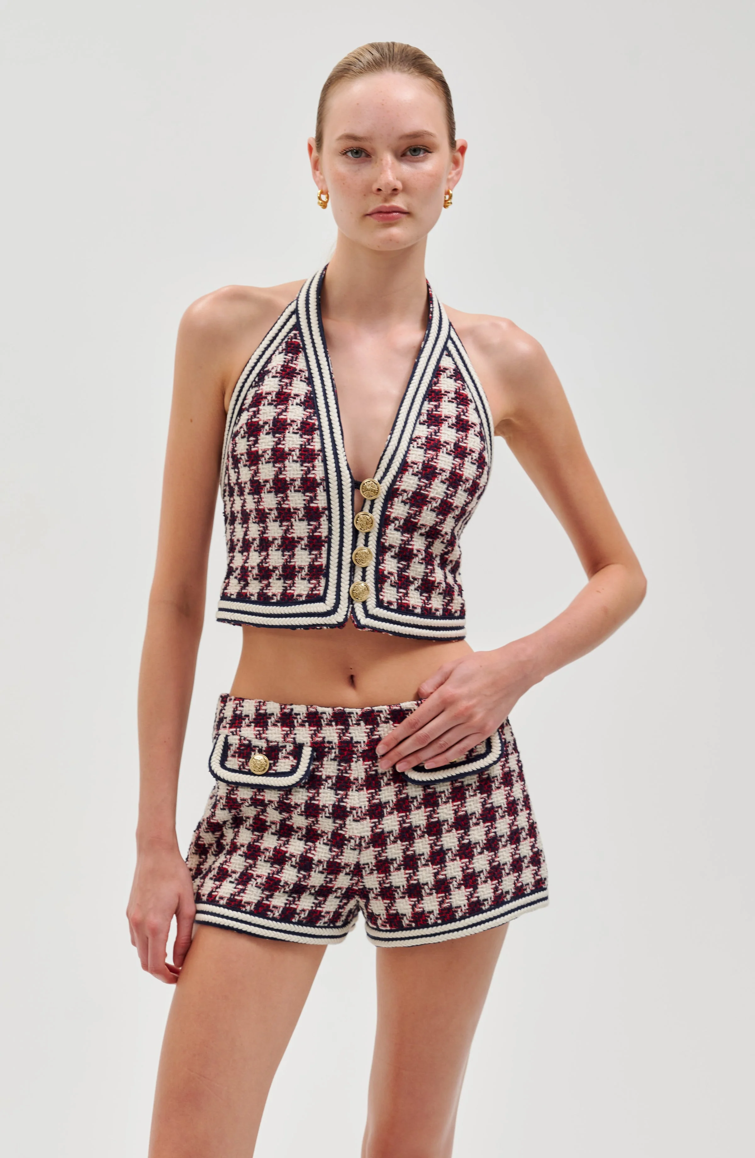 Augustina Top | Ivory/Navy/Red