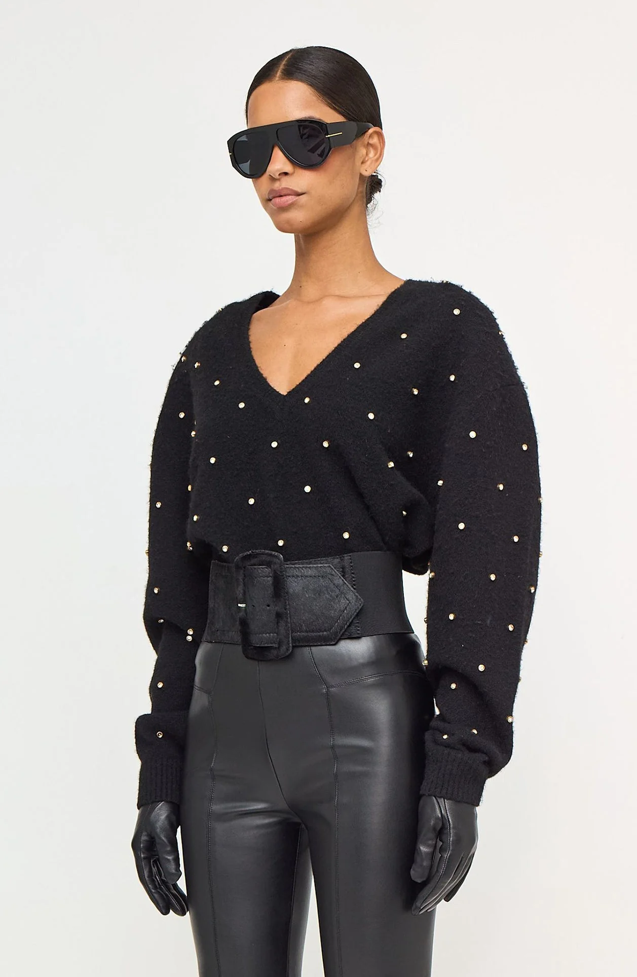 Corin Crystal Knit V-Neck | Black - Image 3