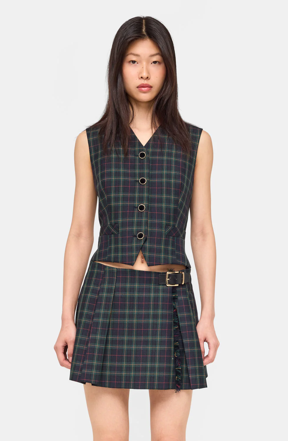 Lily Vest | Navy/Green/Plaid