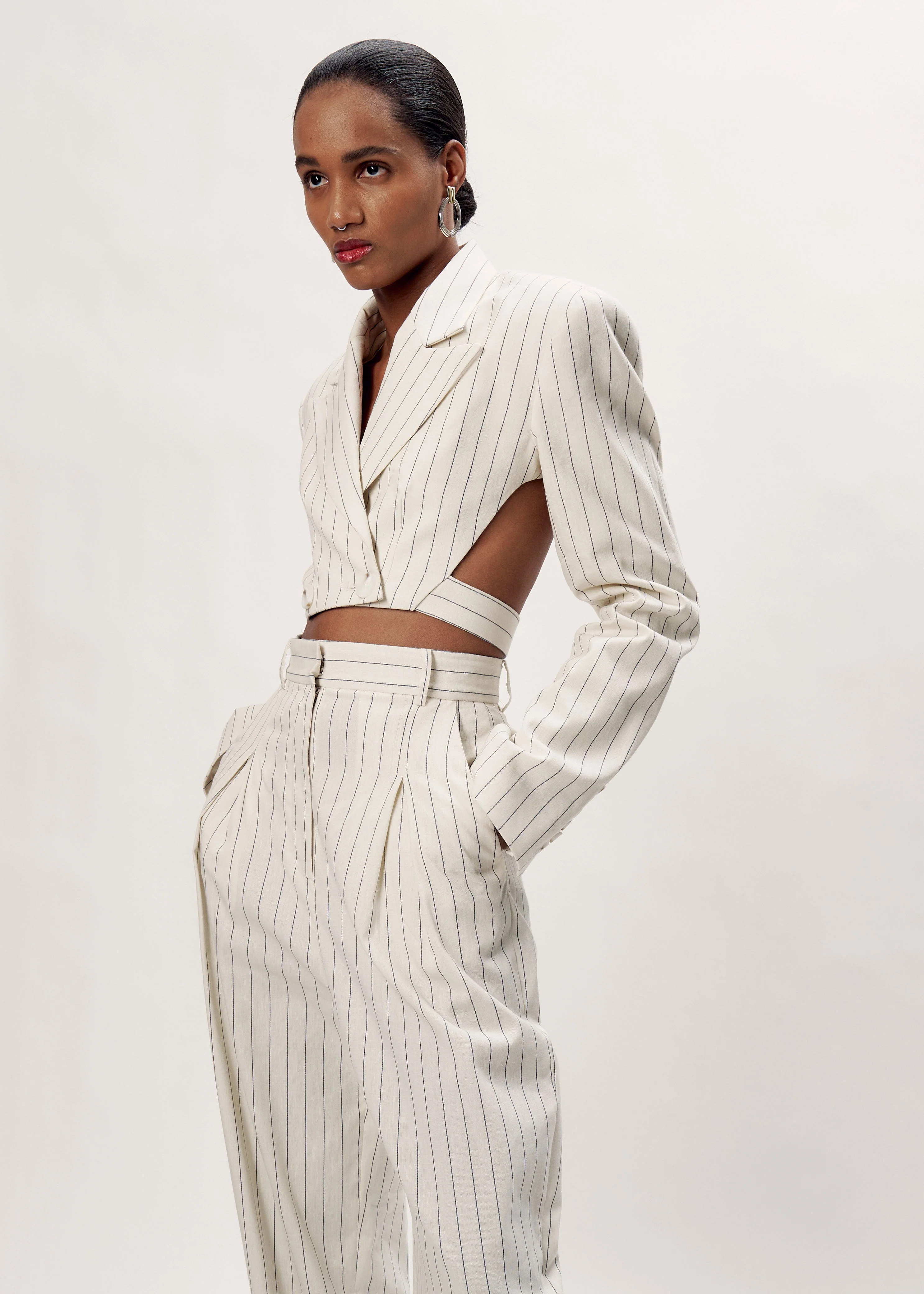 Santos Jacket | Pinstripe Ecru/Blue - Image 2