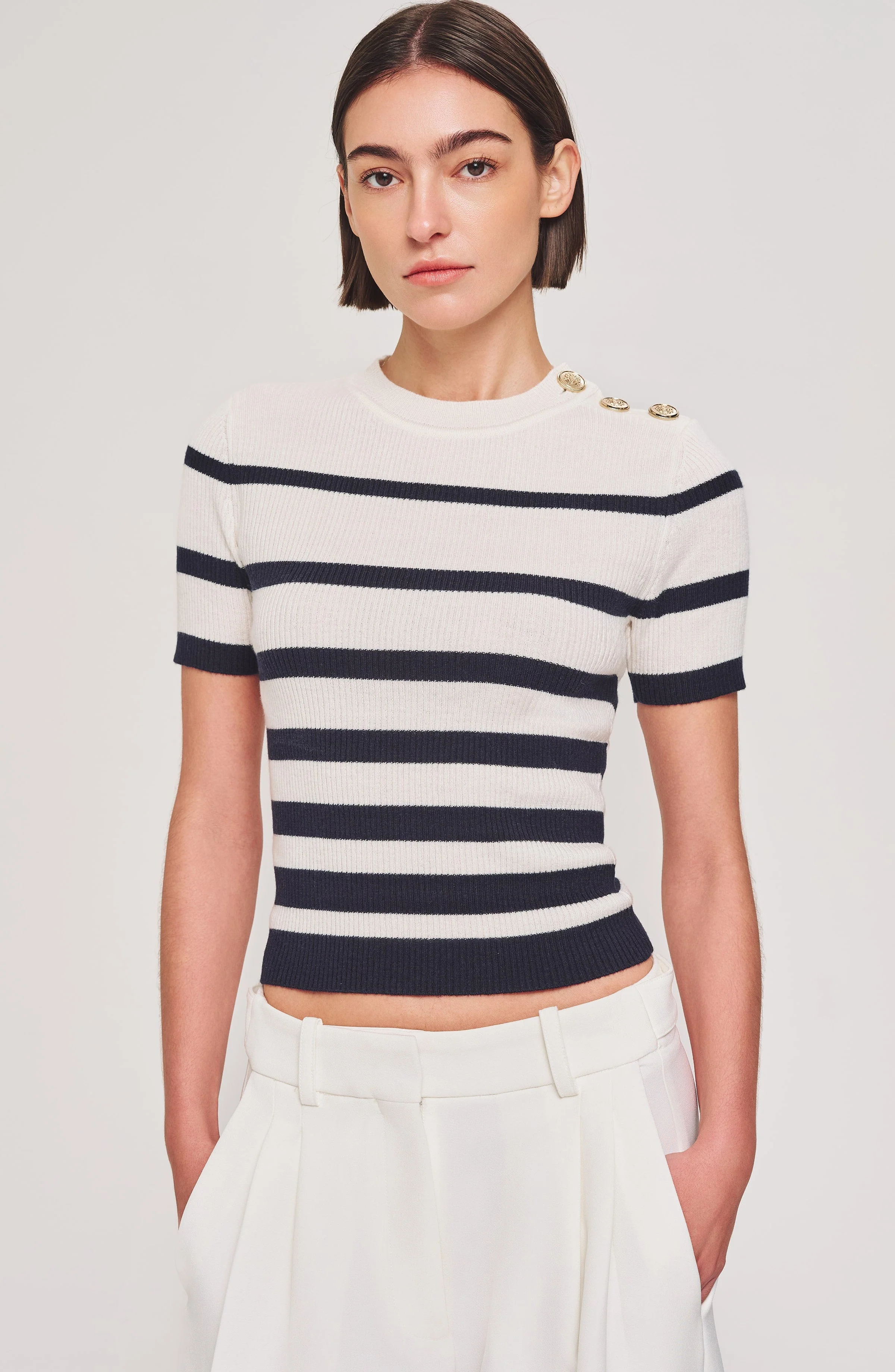 Tiara Knit Top | Ivory/Navy