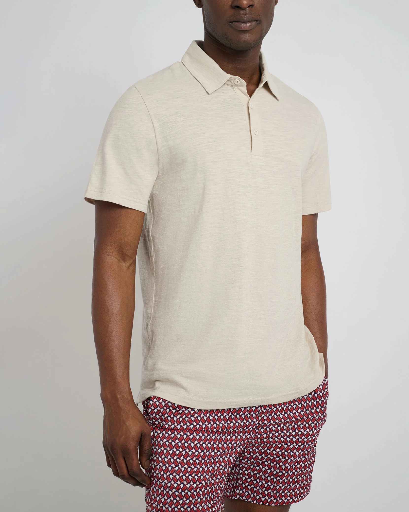 Mens | Slub Short Sleeve Polo | Stone - Image 3
