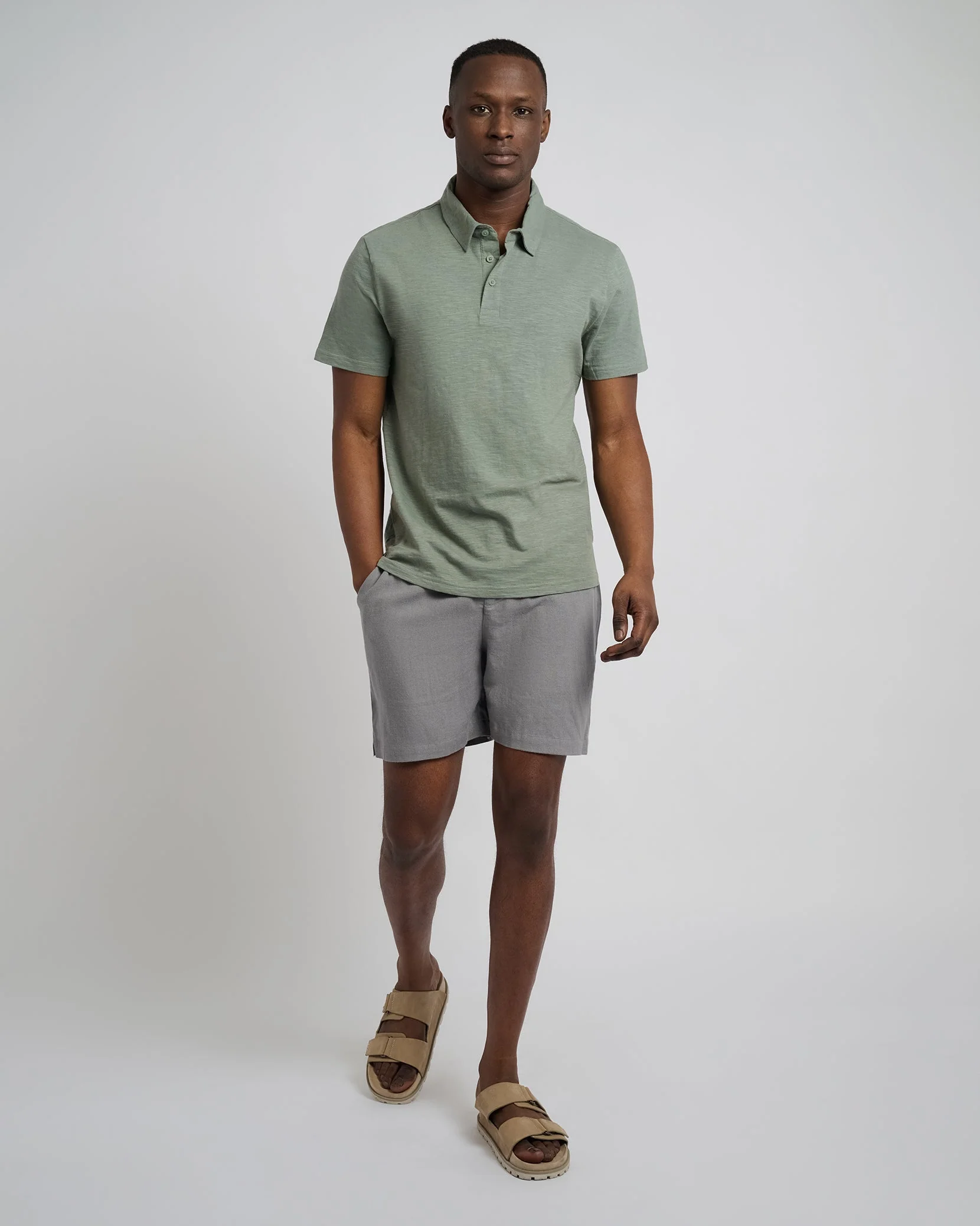 Mens | Slub Short Sleeve Polo | Agave - Image 4