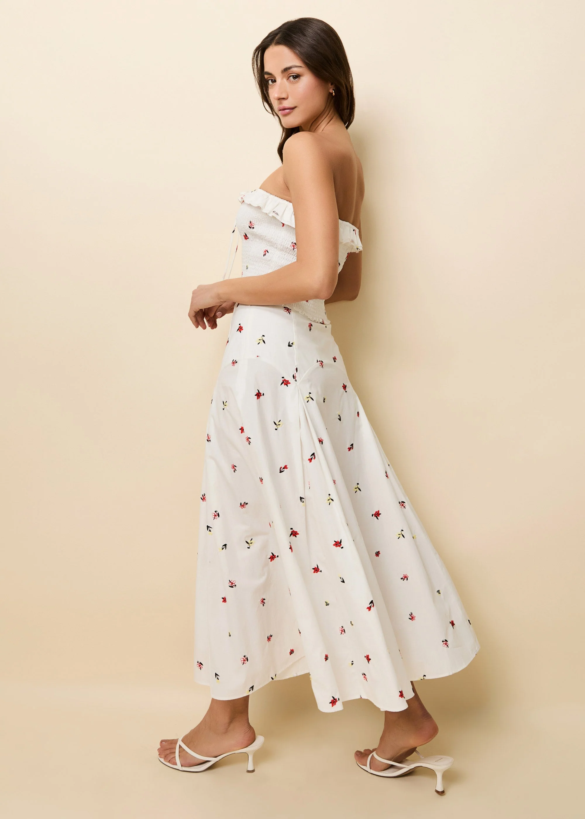 Gael Skirt Poplin Embroidered Floral | Optic White - Image 3