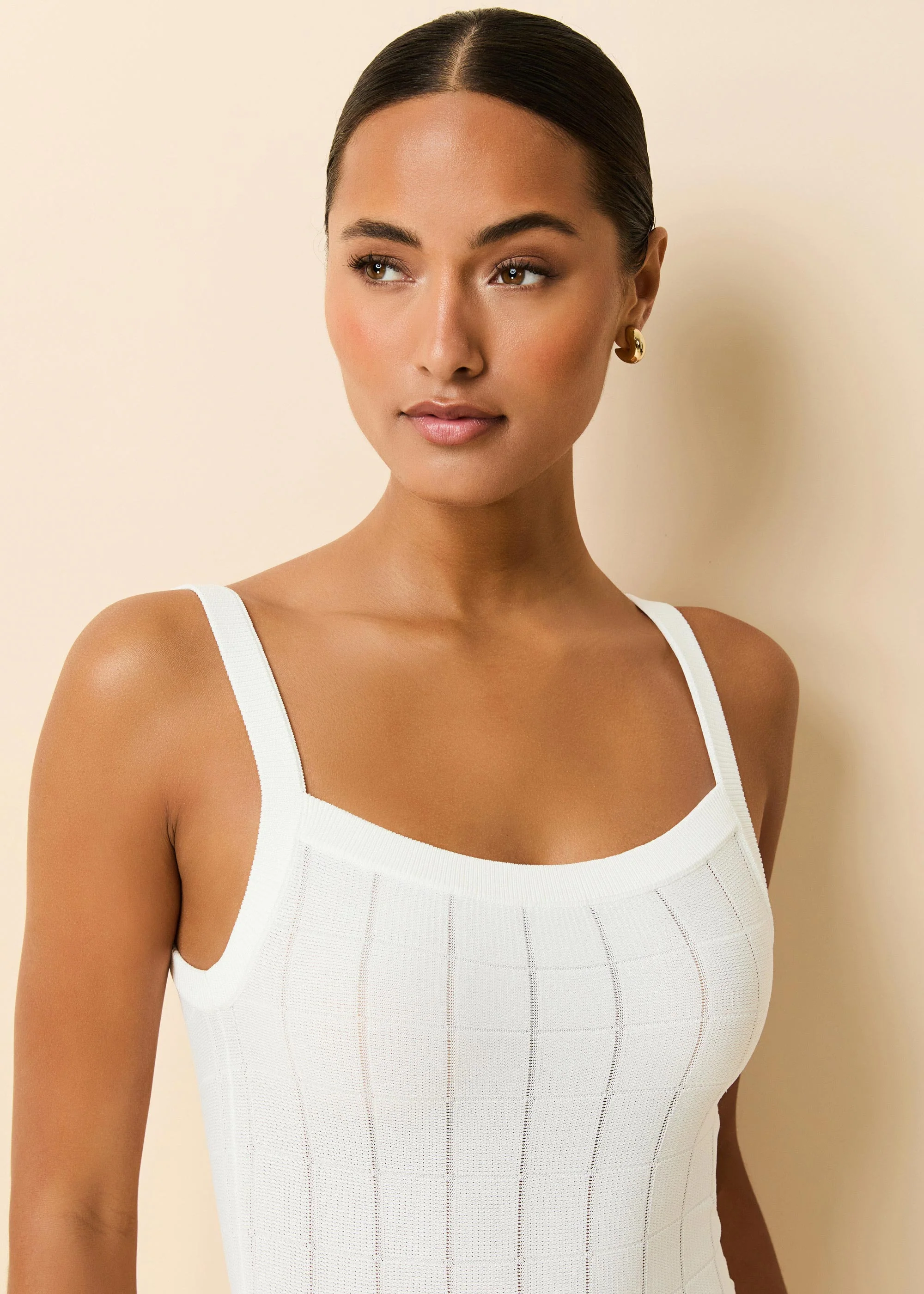 Lennon Mini Dress Grid Knit | Optic White - Image 2