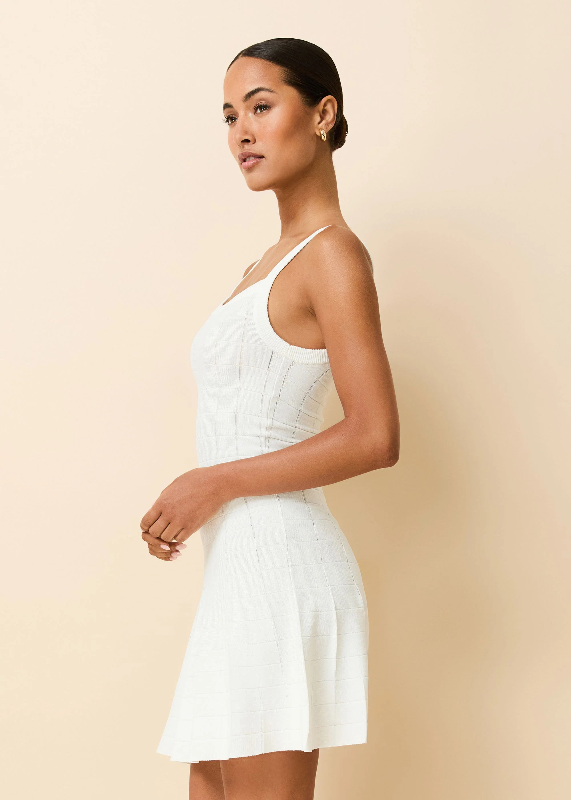 Lennon Mini Dress Grid Knit | Optic White - Image 3