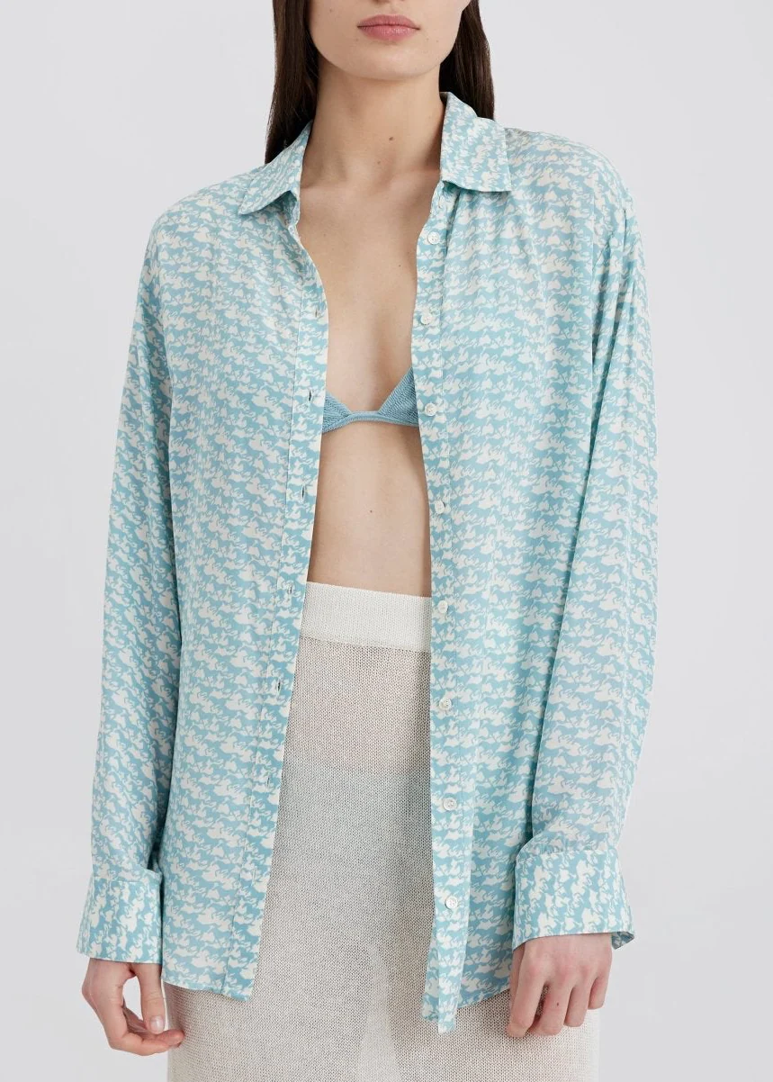 Delmore Button Down Shirt | Horse Print Hazy Blue