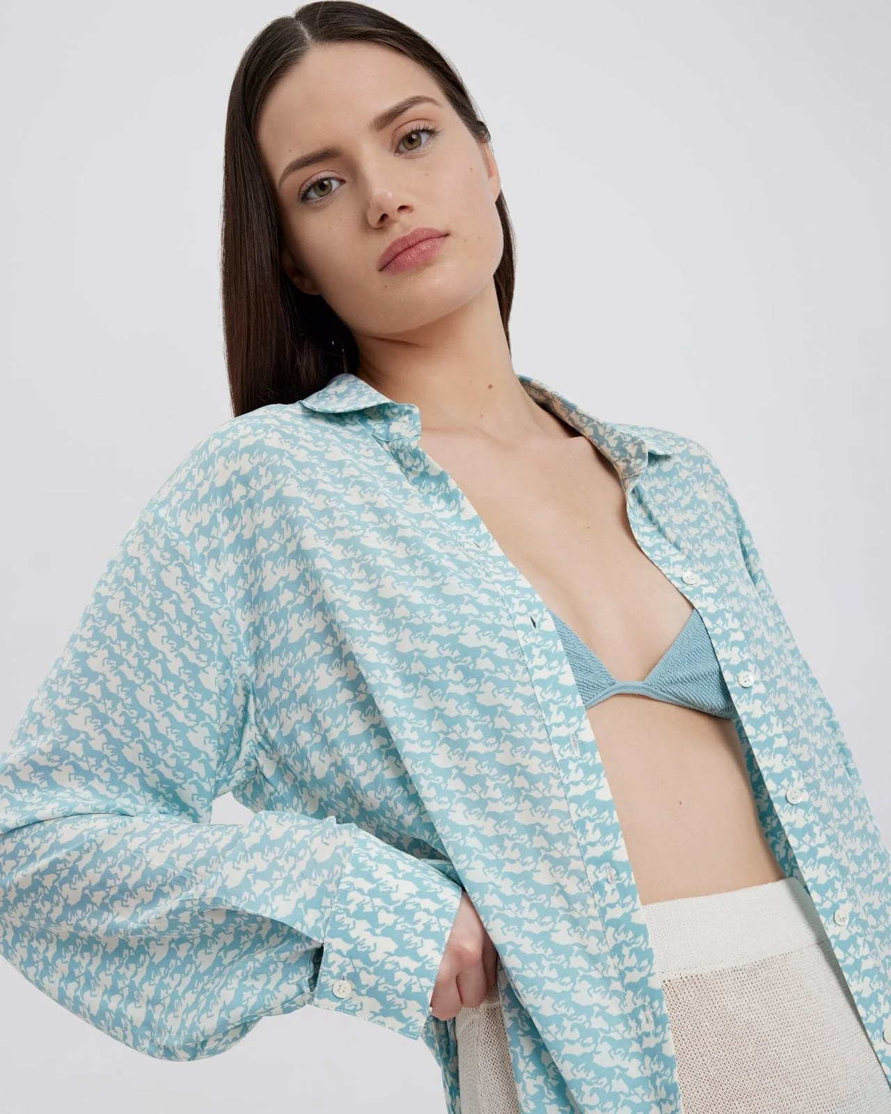 Delmore Button Down Shirt | Horse Print Hazy Blue - Image 5