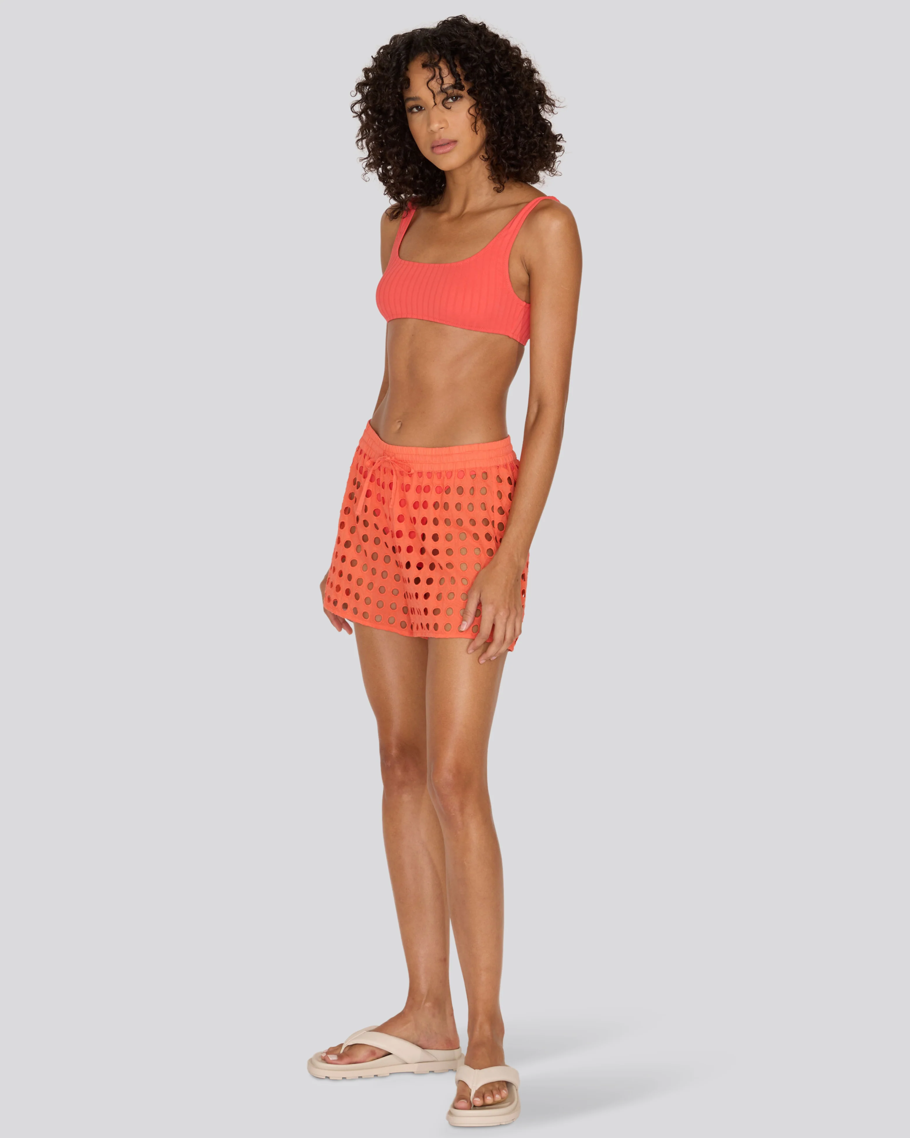Eyelet Charlie Short | Hot Coral - Image 3