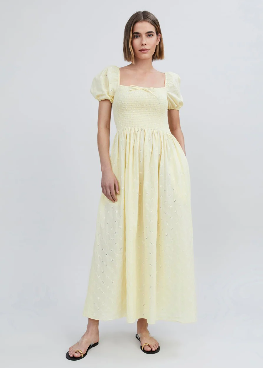 The Eyelet Corrina Dress | Butter Yellow