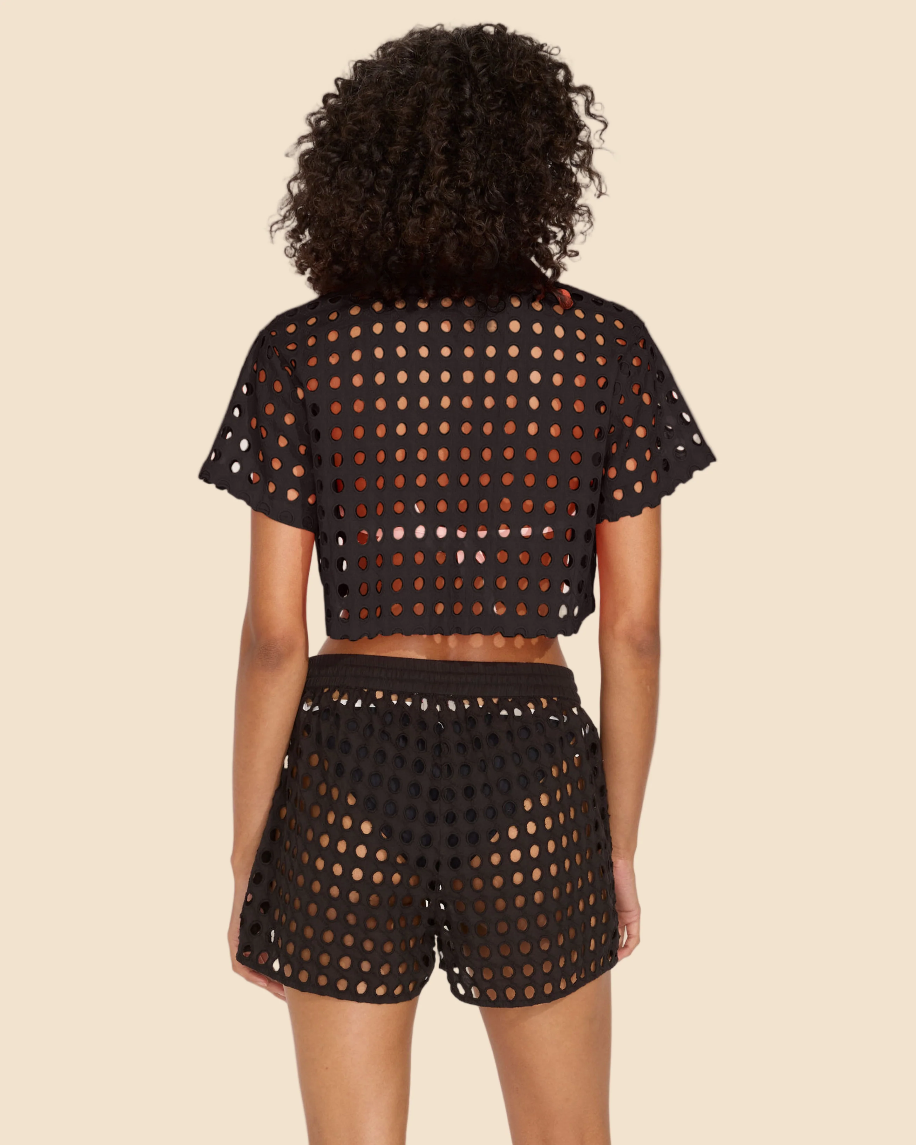 Cropped Cabana Shirt Classic Eyelet | Noir - Image 4